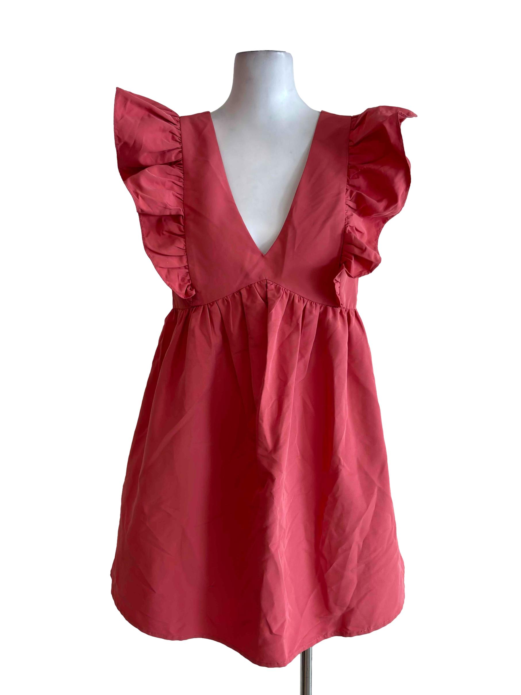 Punch Pink Deep V Ruffle Mini Dress