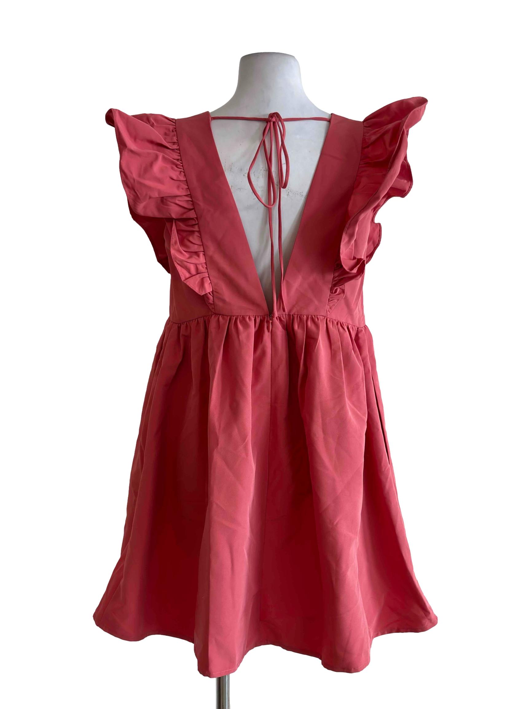 Punch Pink Deep V Ruffle Mini Dress