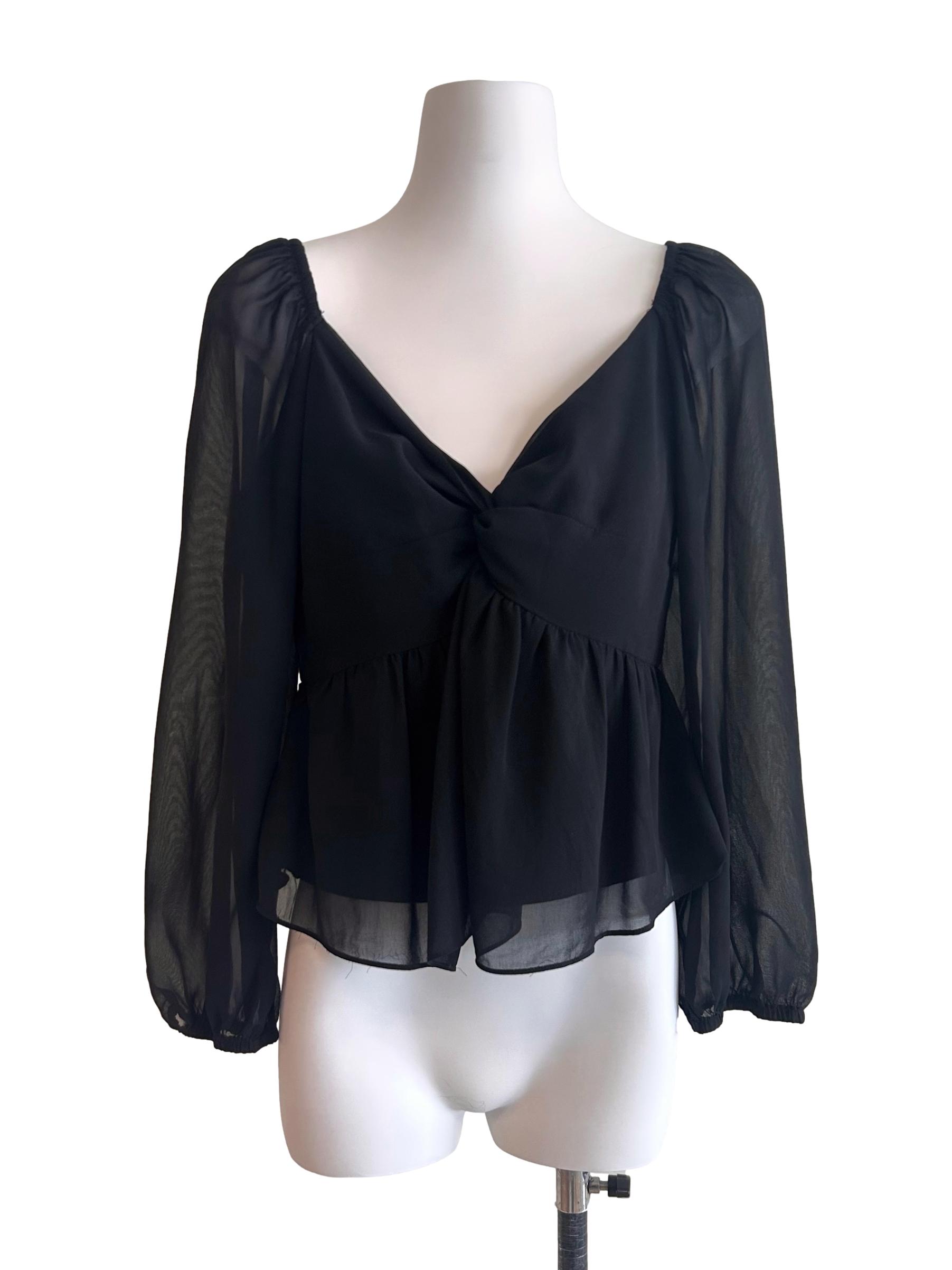 Black Sheer Long Sleeve Top