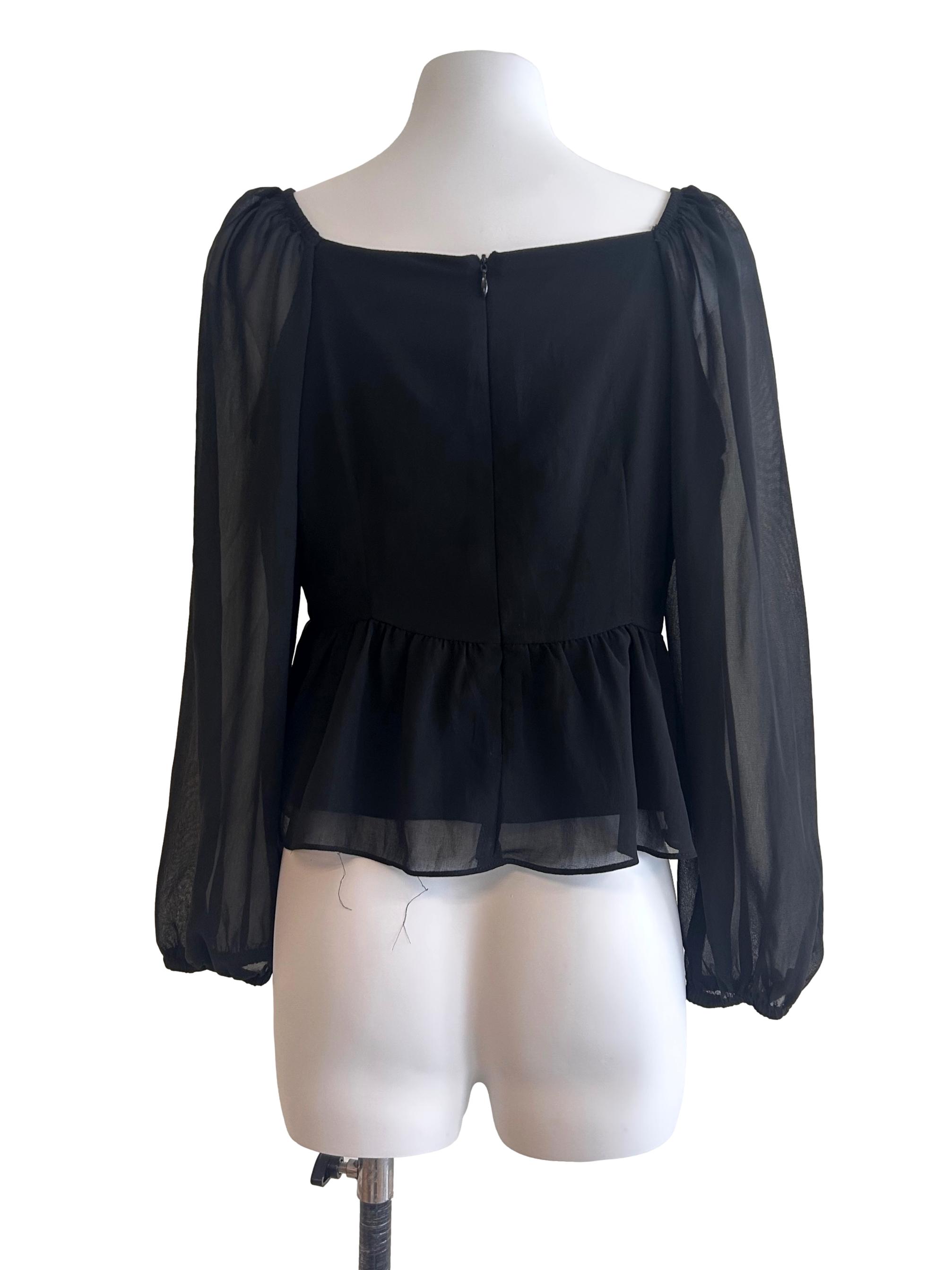 Black Sheer Long Sleeve Top
