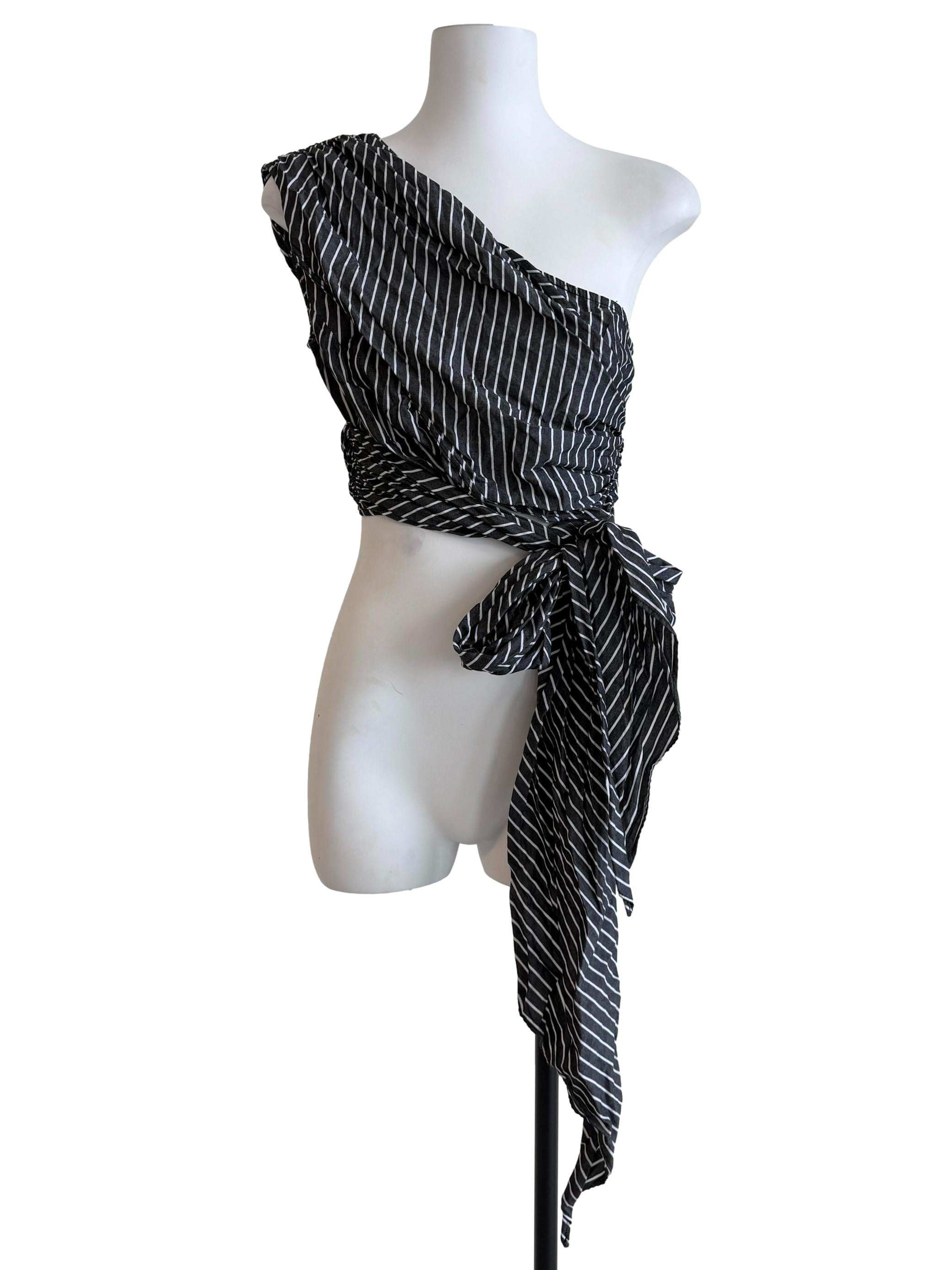 Grey & White Tyaren Striped Sash Top