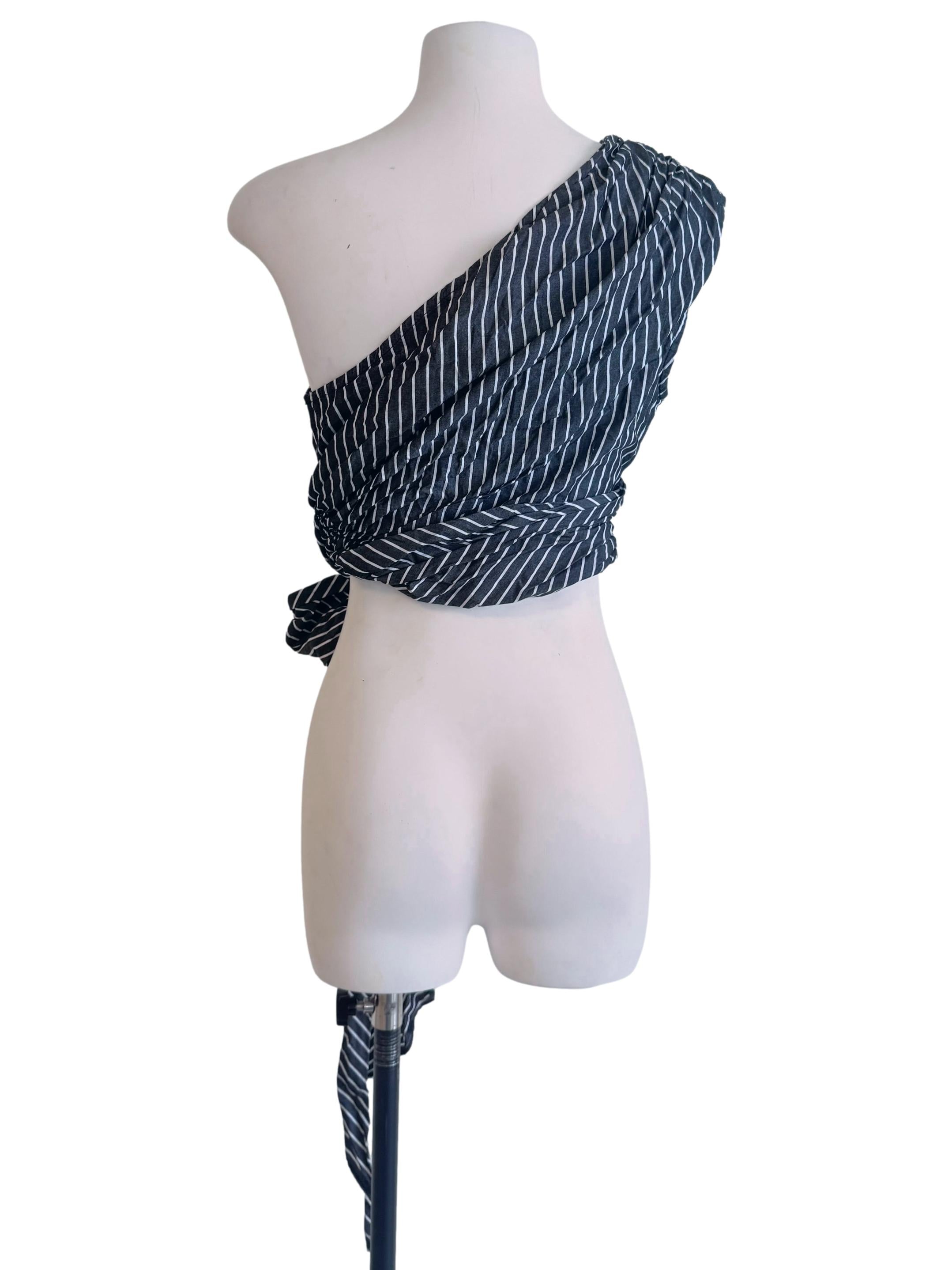 Grey & White Tyaren Striped Sash Top