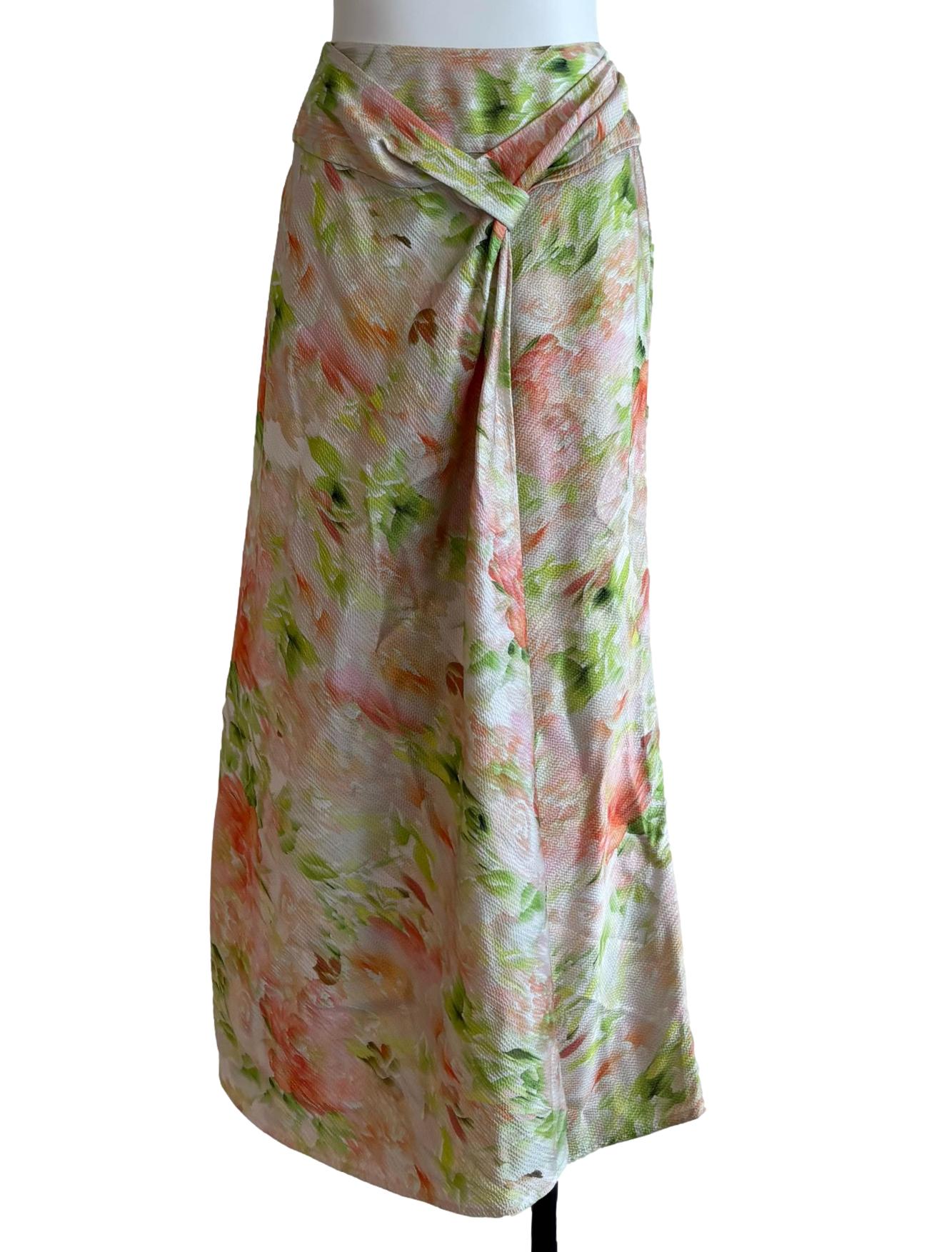Peach Chartreuse Green Patterned Skirt