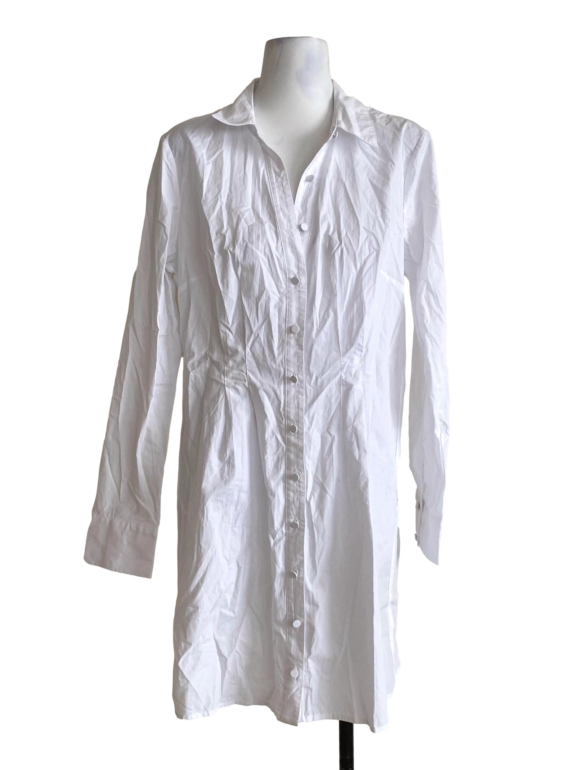 Porcelain White Collar Poplin Tuck Button Down Long Shirt
