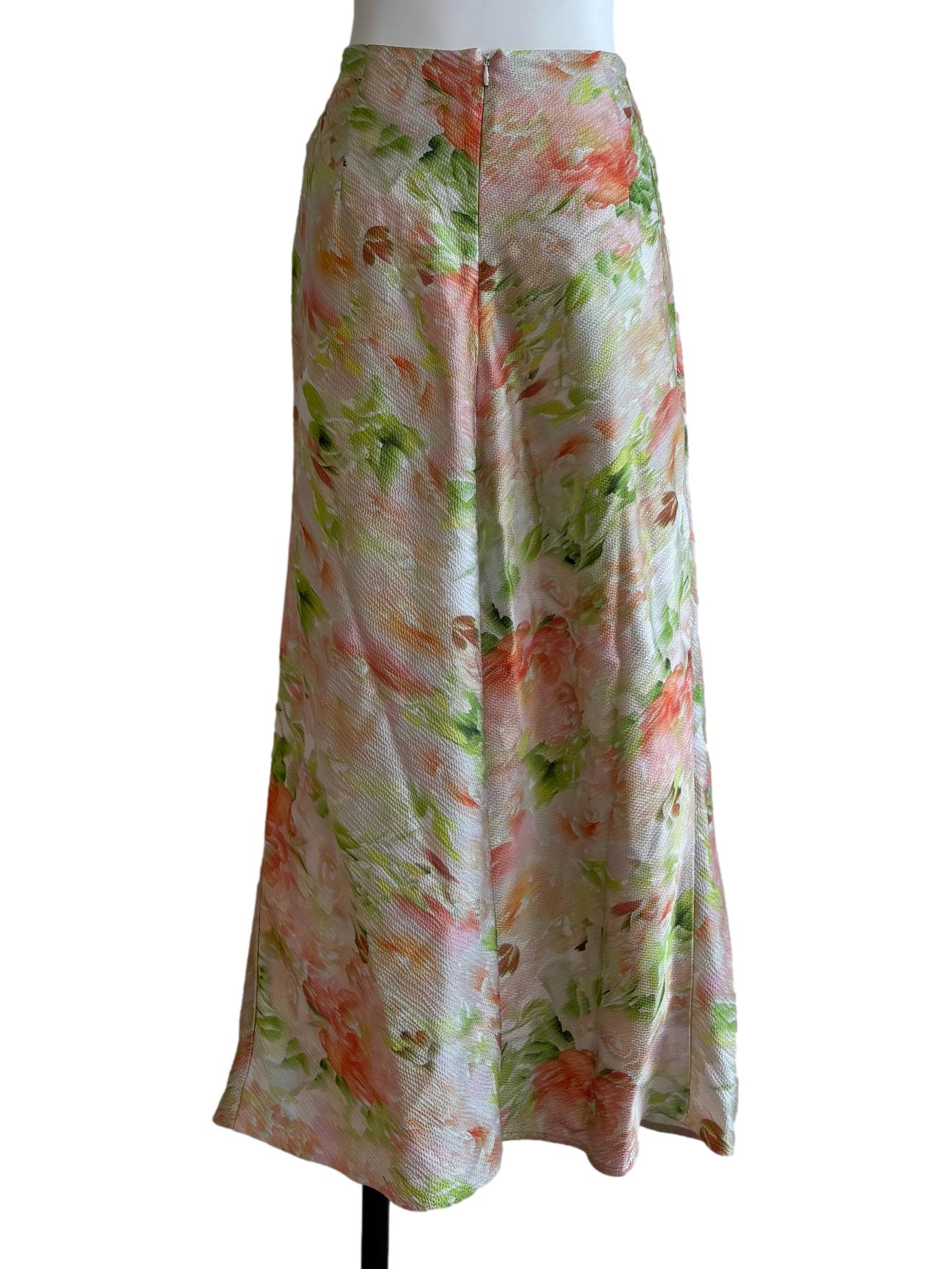 Peach Chartreuse Green Patterned Skirt