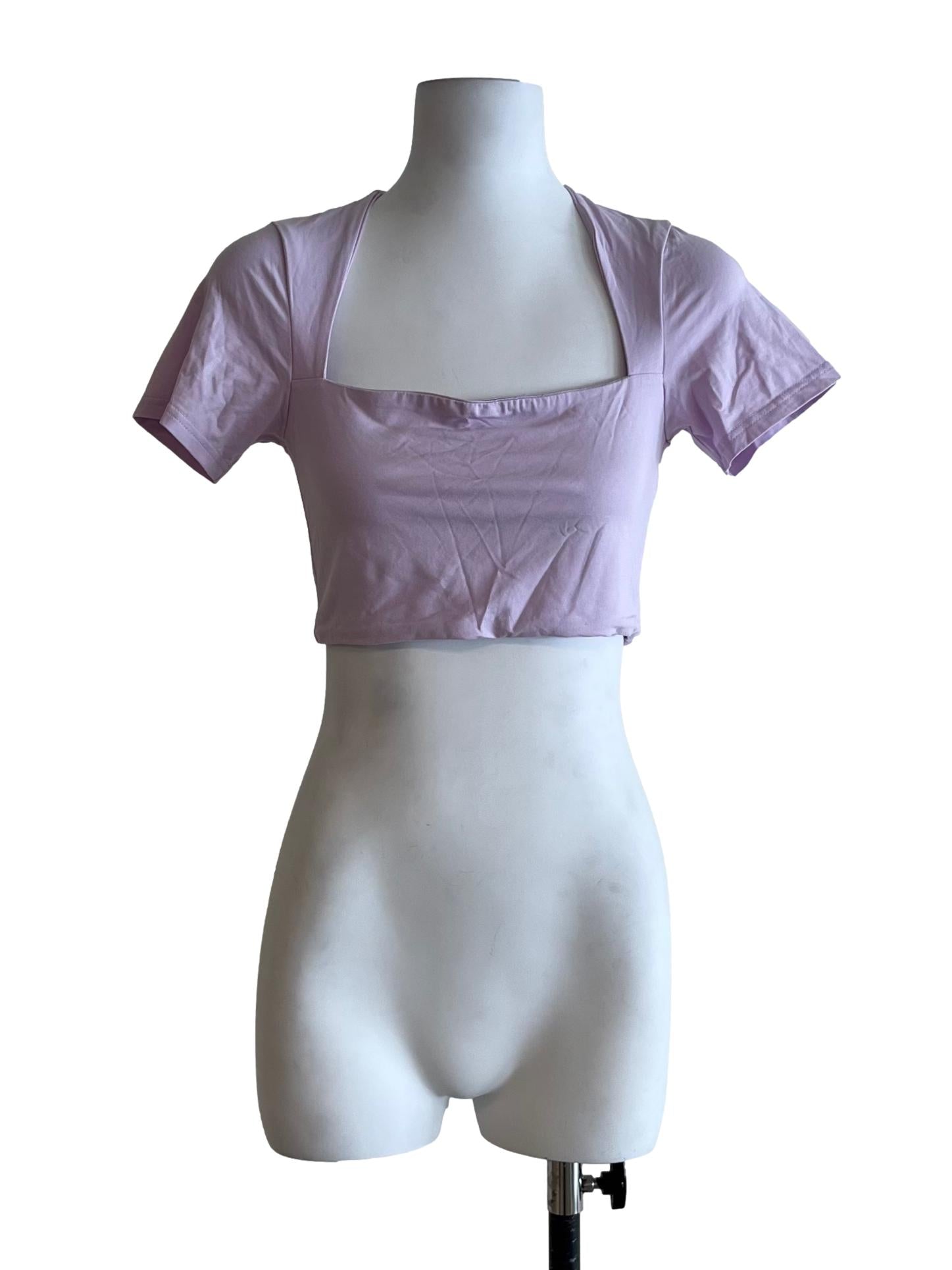 Lavender Purple Square Neckline Blouse
