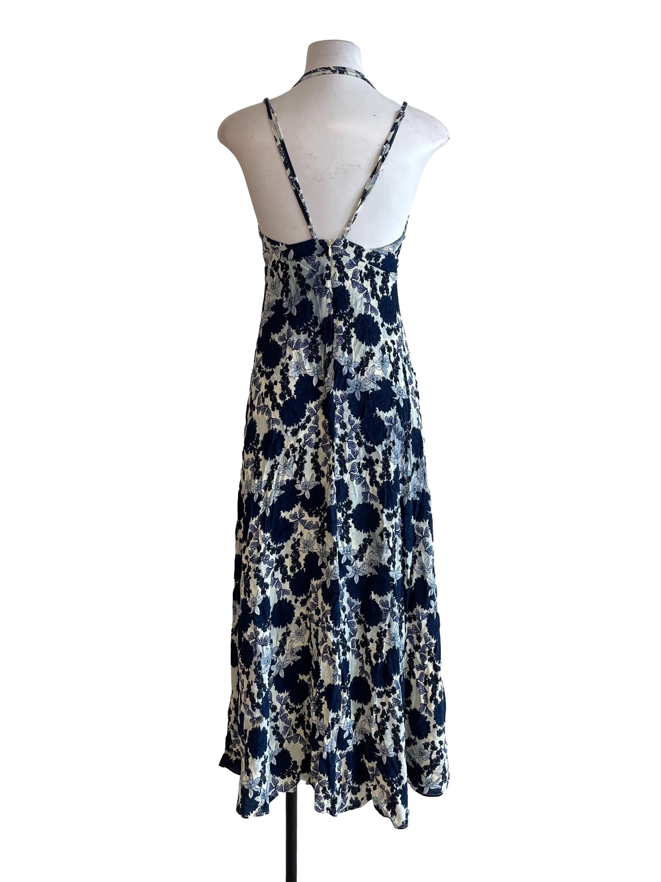 Ivory & Navy Floral Halter Neck Dress