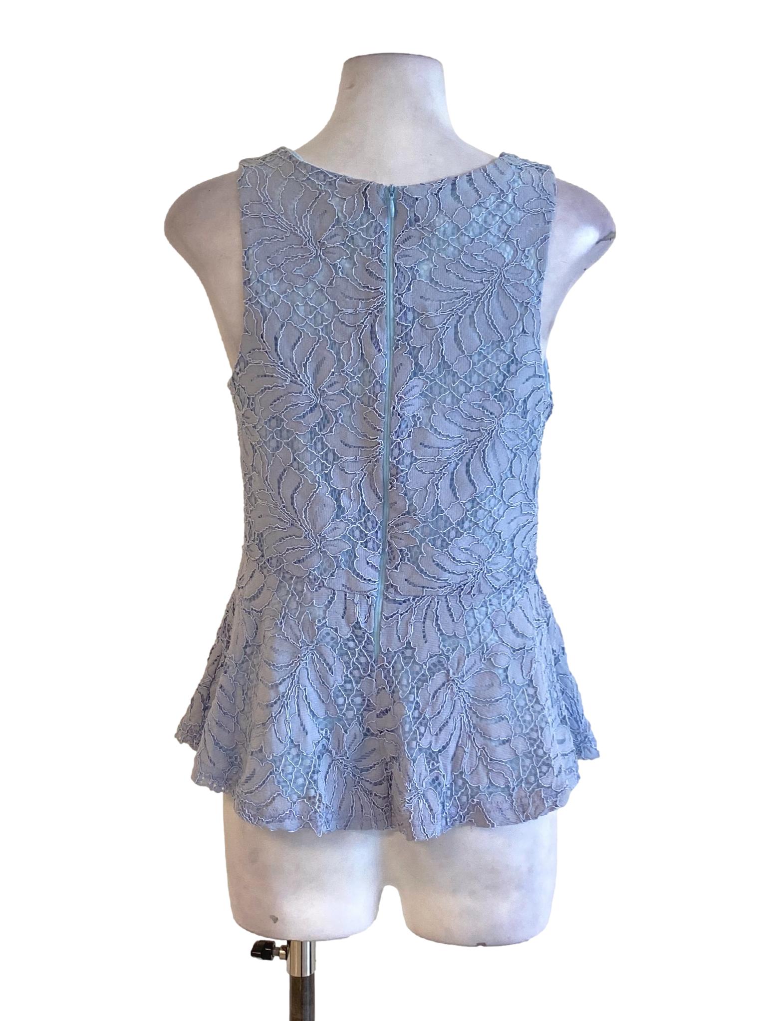 Light Sky Blue Floral Lace V-Neck Cloud Hem Top