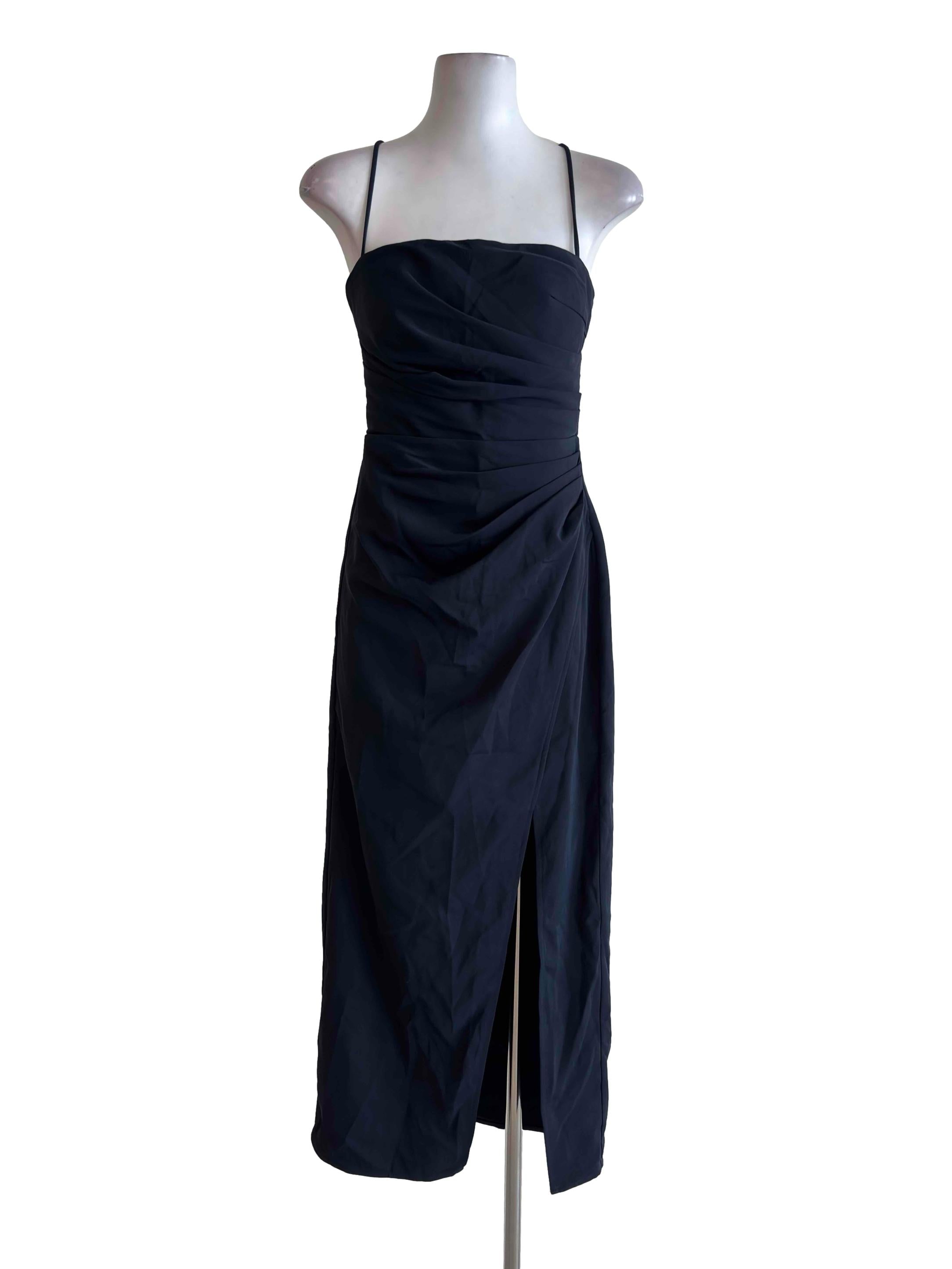 Dark Blue Pleated Slit Dress