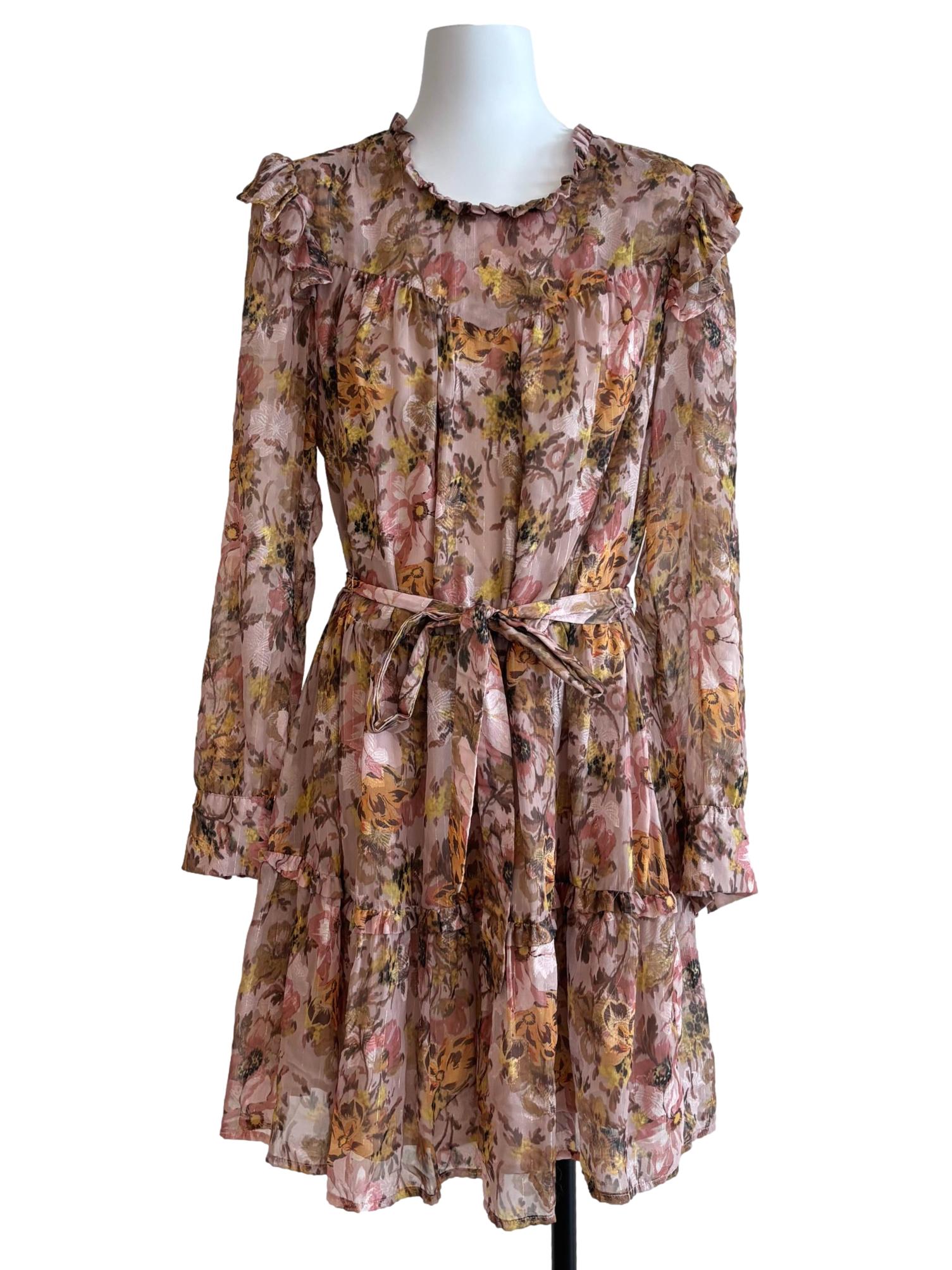 Sepia Brown Tier Floral Dress