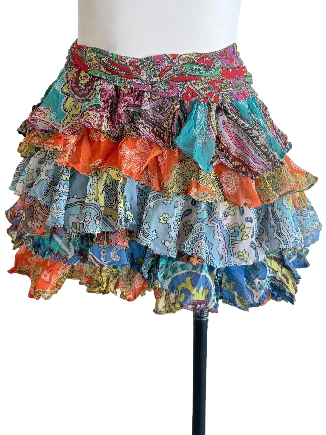 Multicolor Patchwork Ruffle Mini Skirt