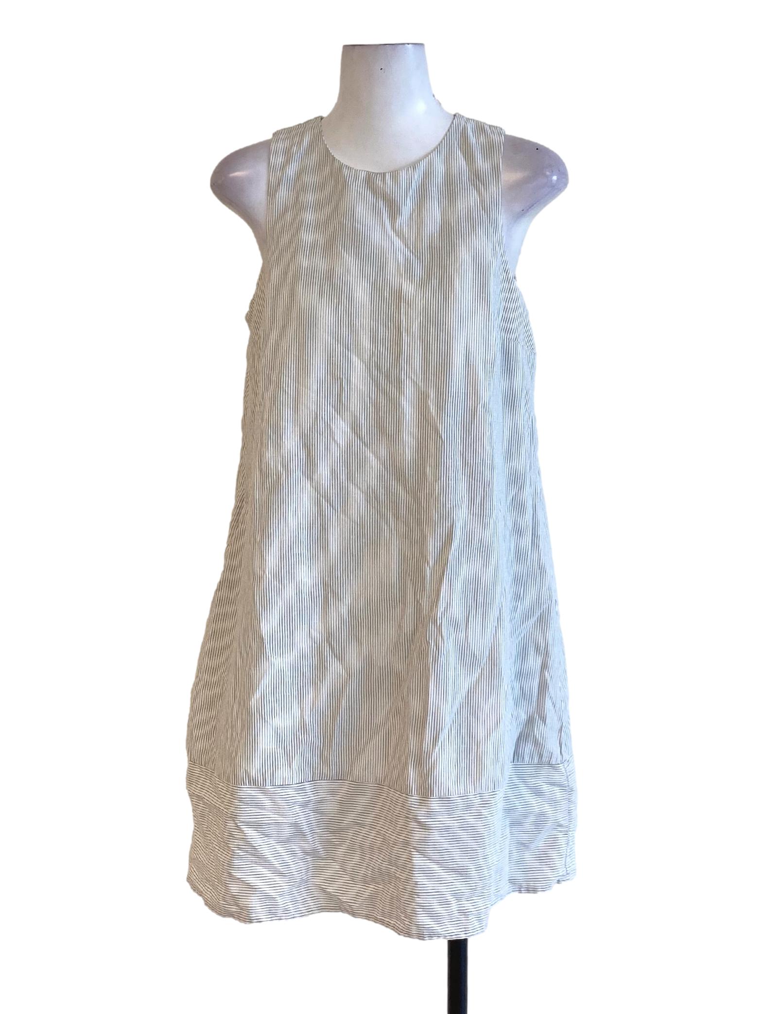 Subtle Grey Thin Stripes Round Neck Shift Dress