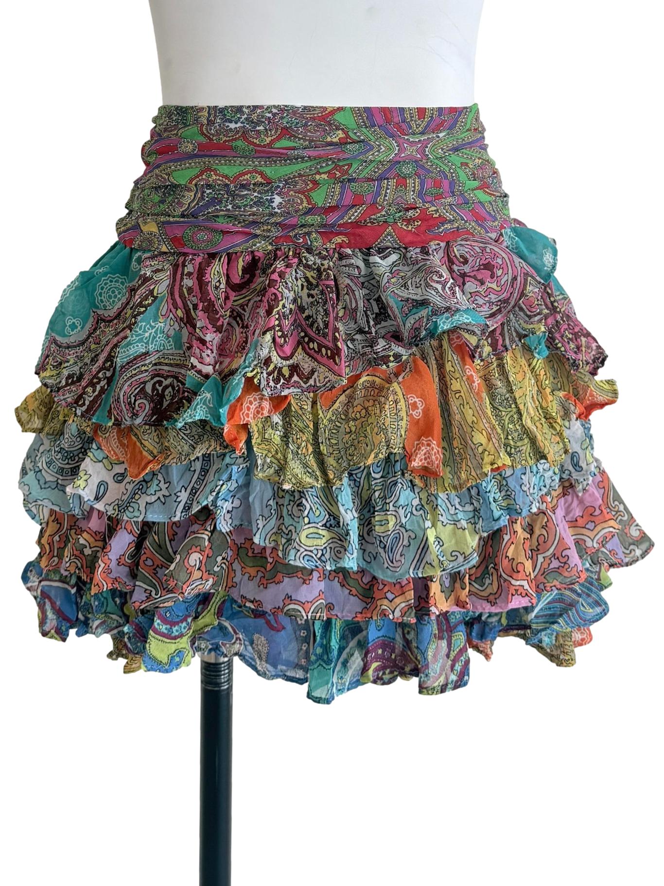 Multicolor Patchwork Ruffle Mini Skirt