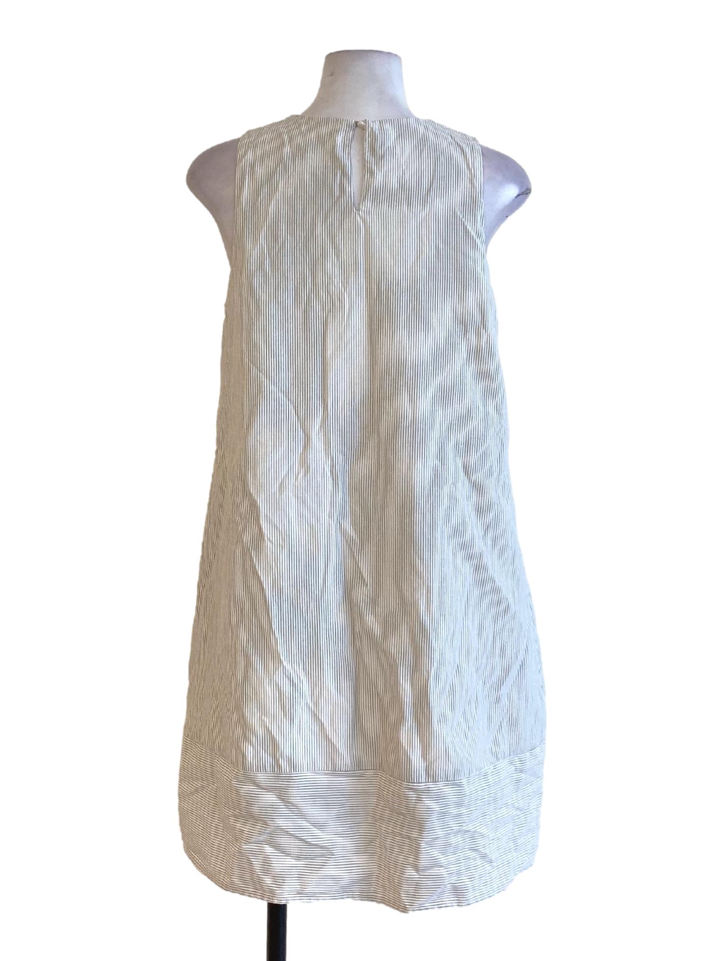 Subtle Grey Thin Stripes Round Neck Shift Dress