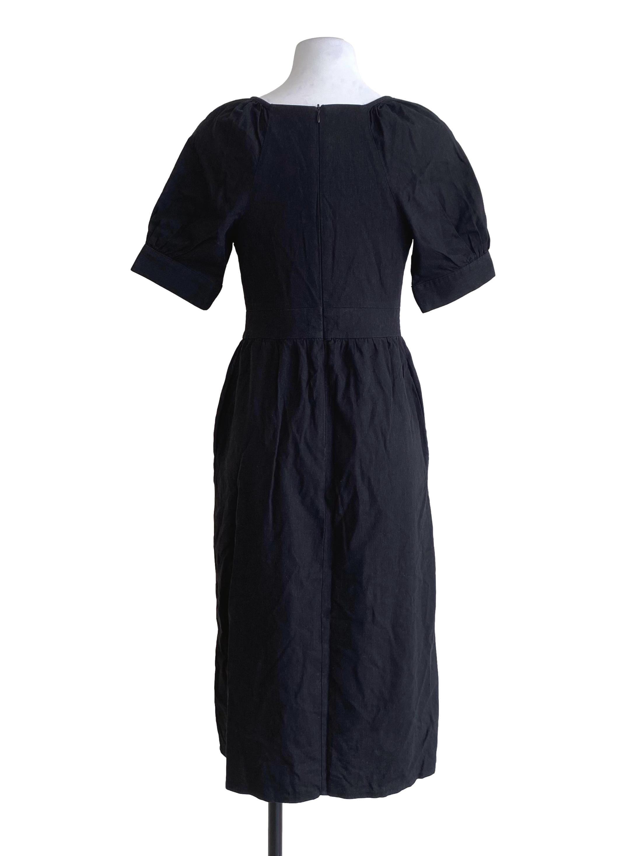 Pitch Black Front Slit With Decorative Wood Button Down Dress