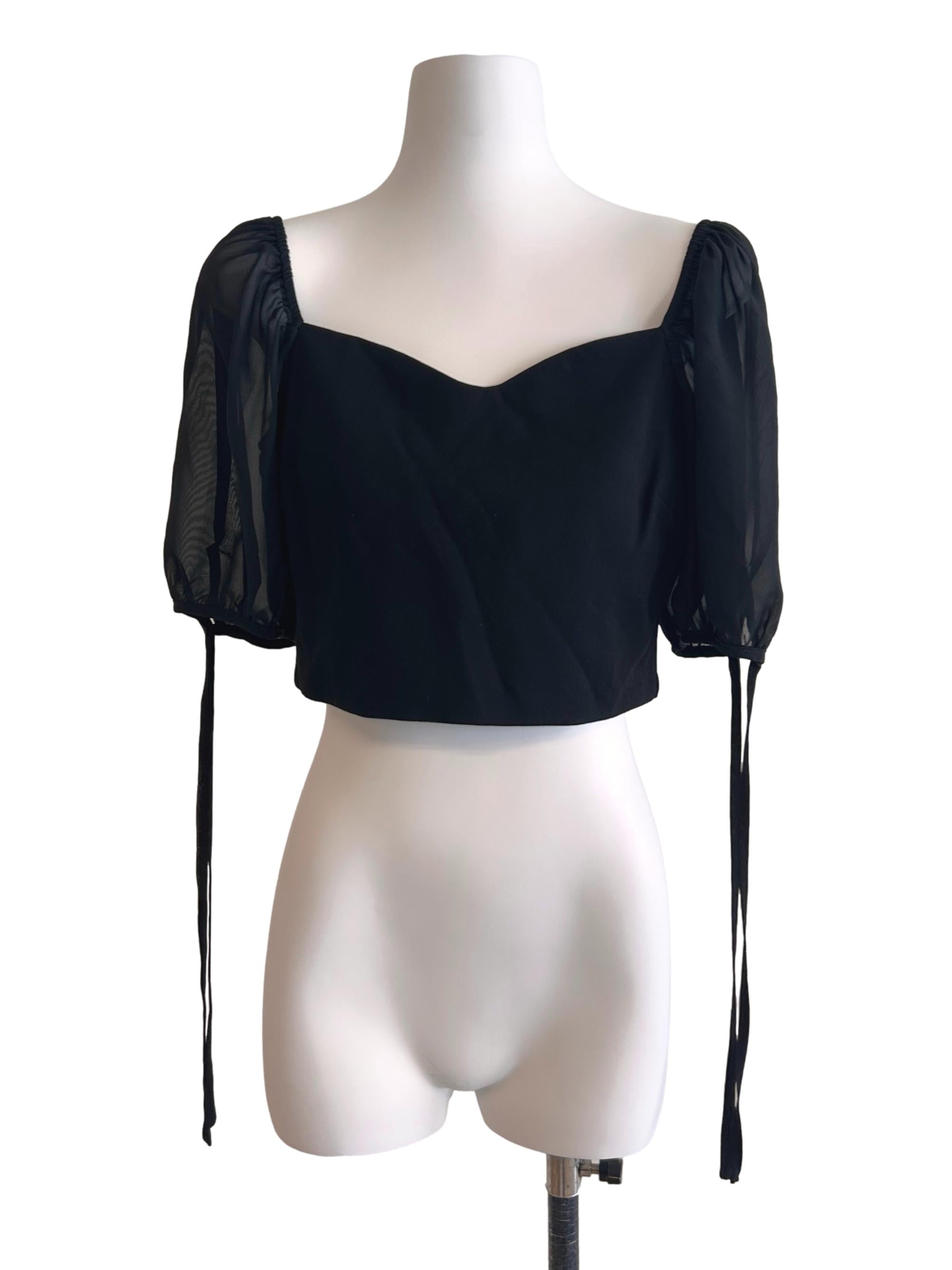 Black Sheer Puff Sleeve Crop Top