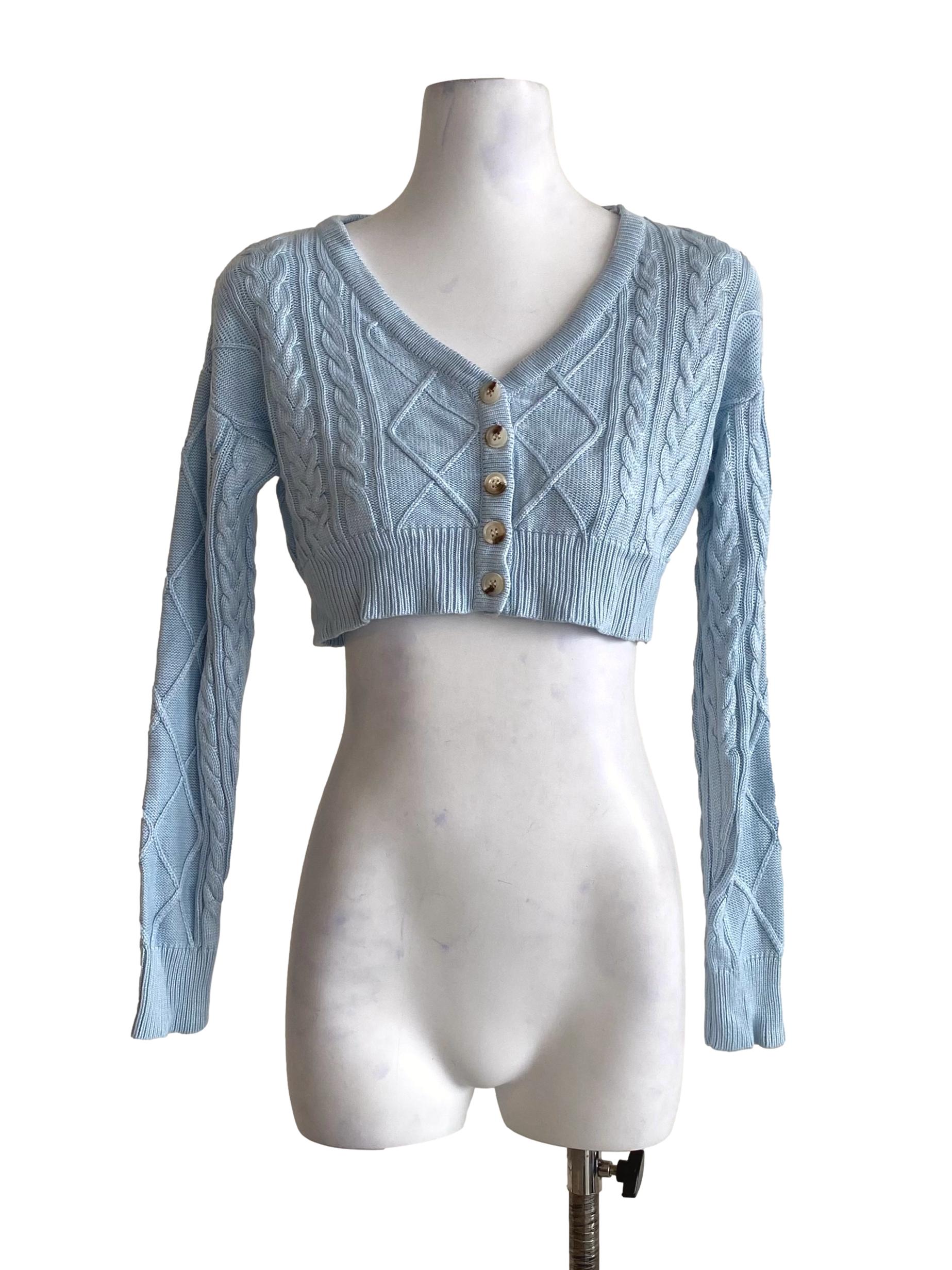 Baby Blue Knit Button Down Crop Cardigan