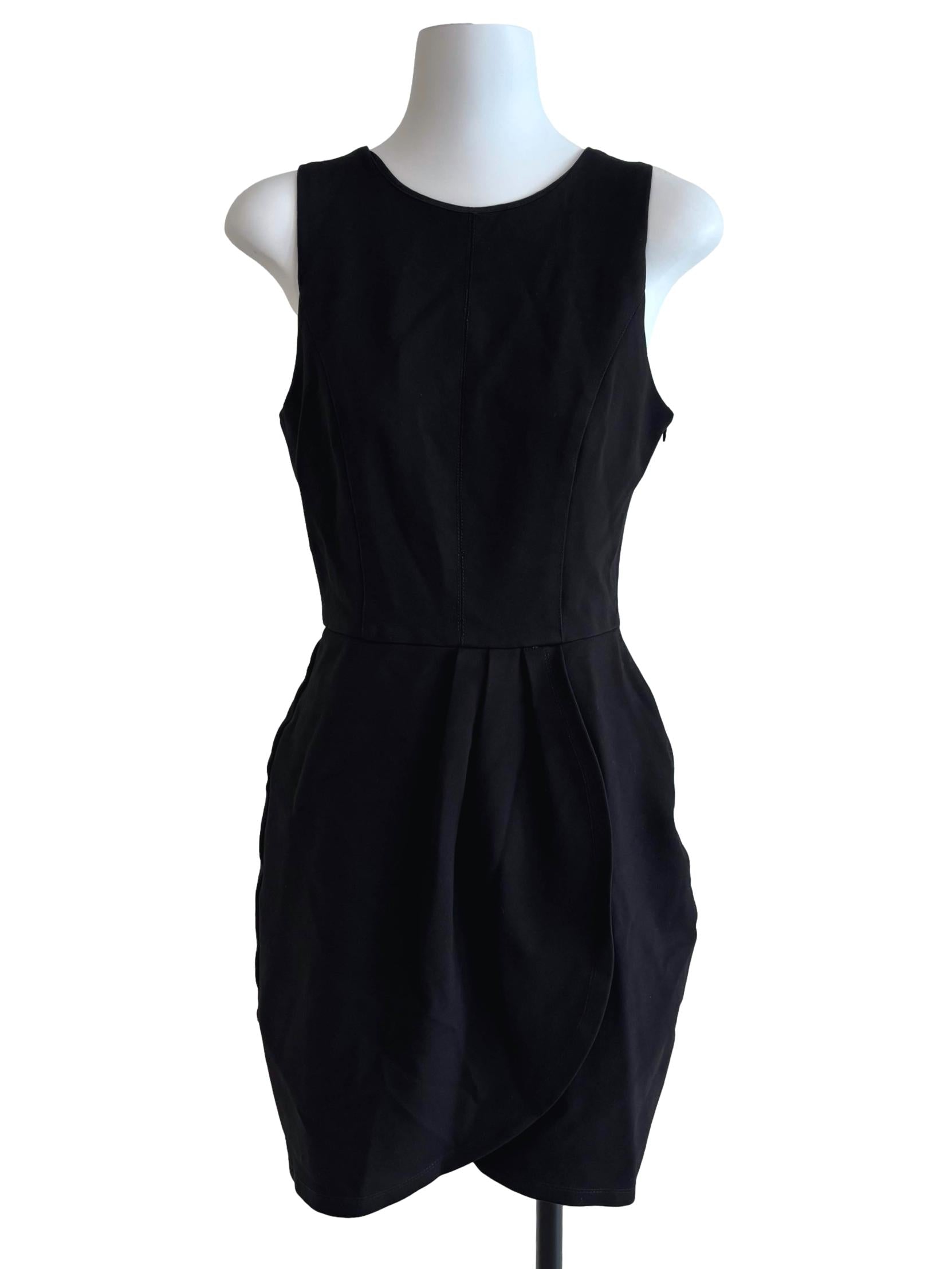 Rich Black Cinched Waist Mini Dress