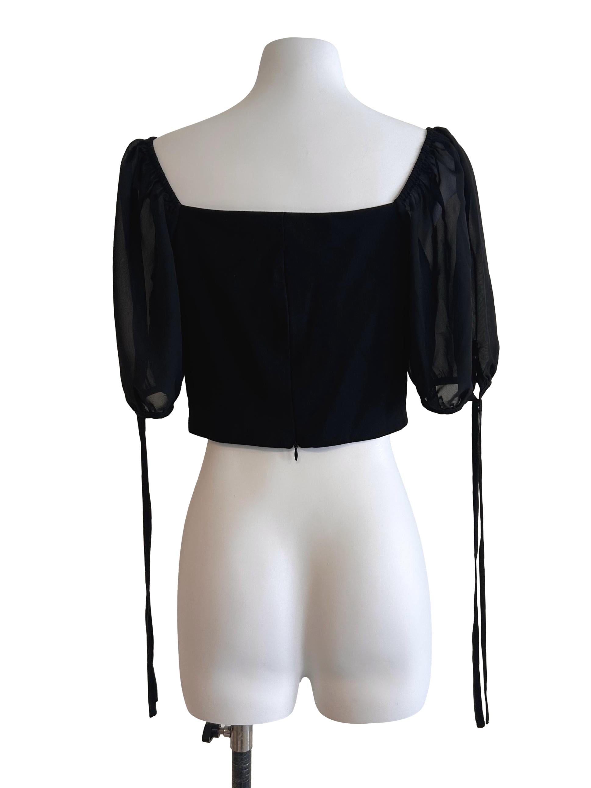 Black Sheer Puff Sleeve Crop Top