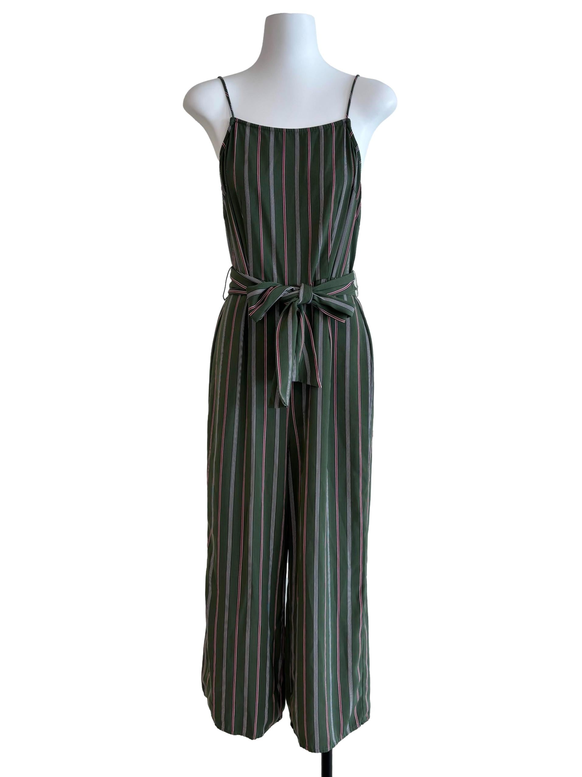 Olive Green Striped Jumpsuit