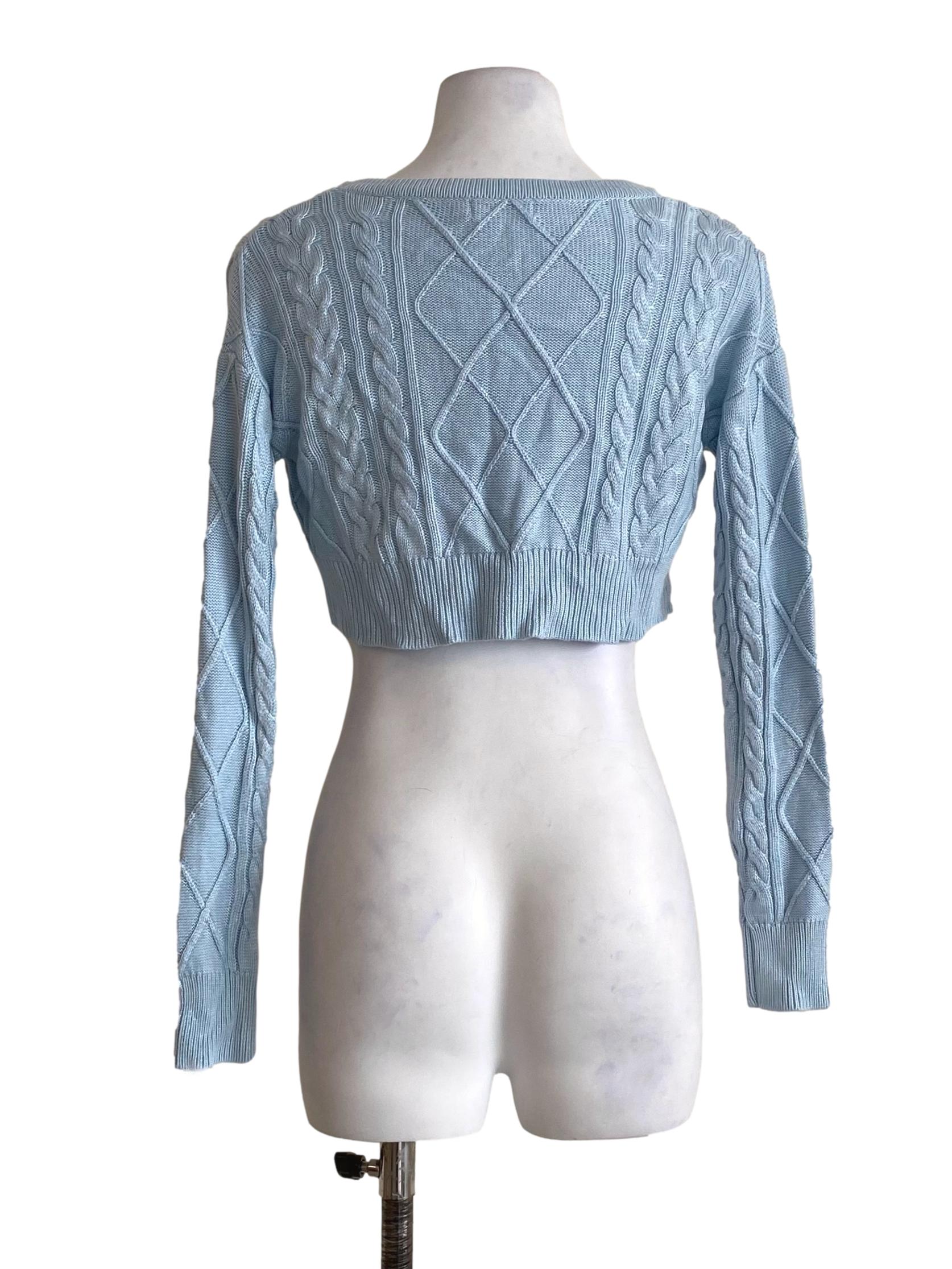 Baby Blue Knit Button Down Crop Cardigan