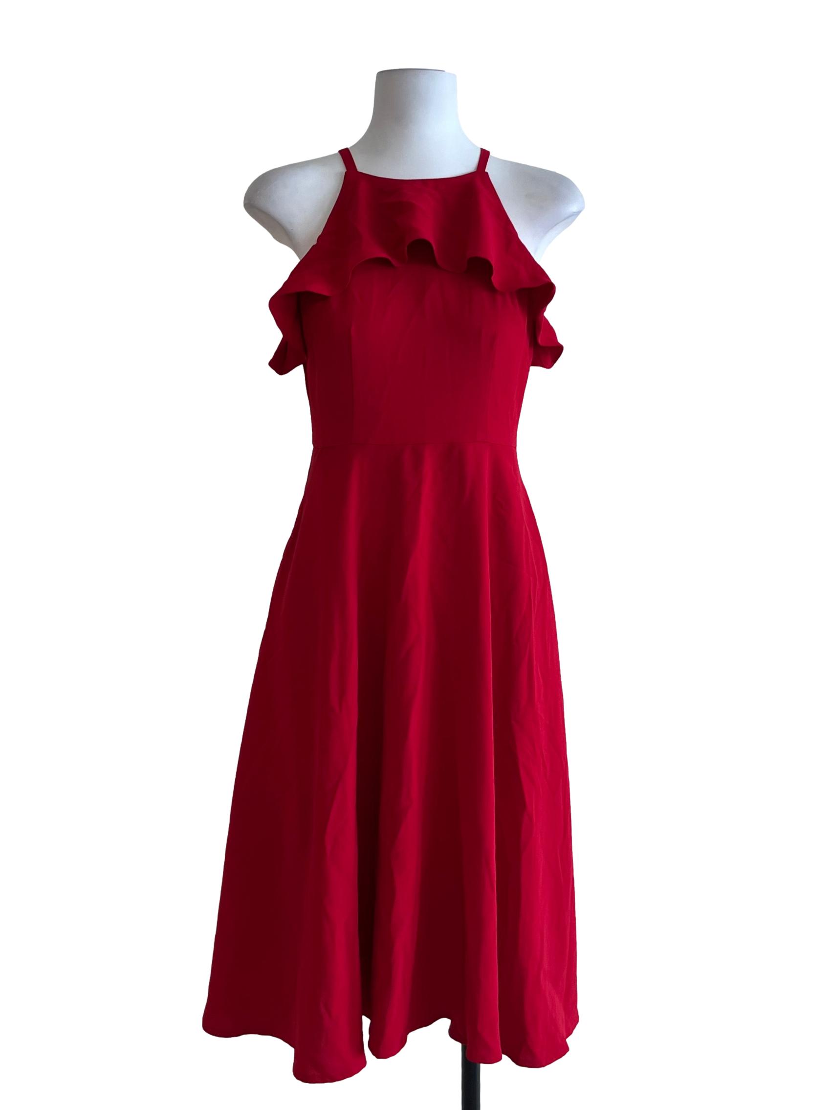 Brick Red Jewel Neckline A-Line Dress