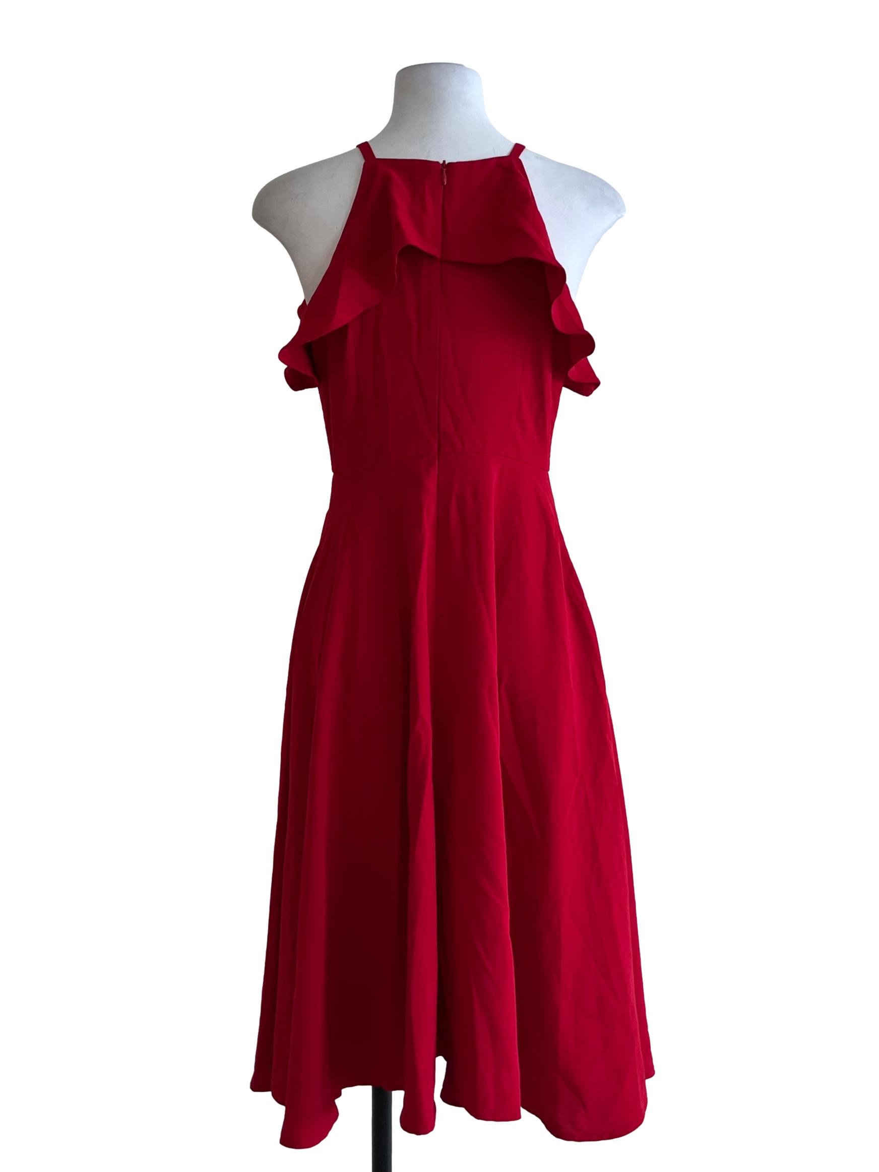 Brick Red Jewel Neckline A-Line Dress