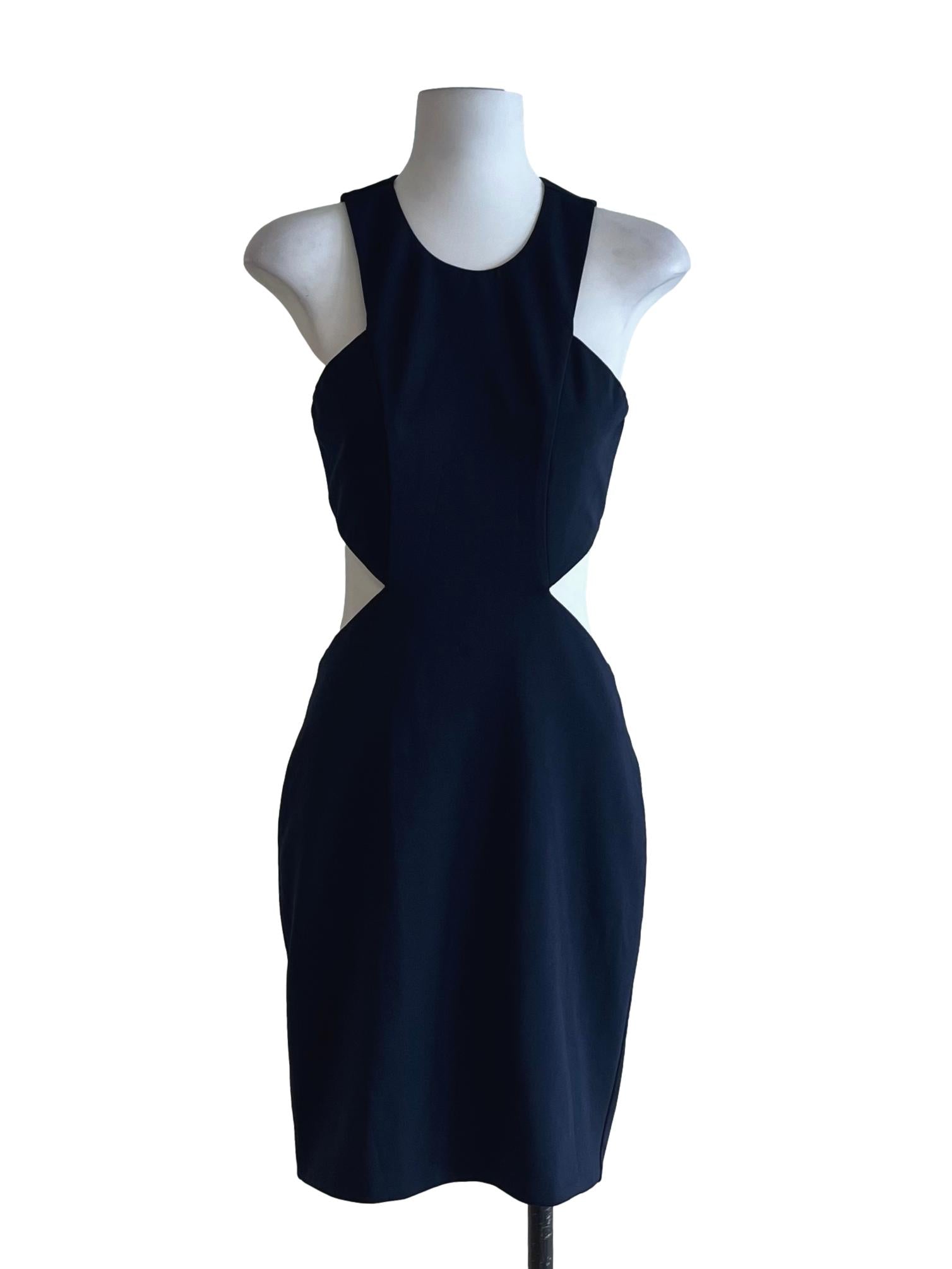 Navy Blue Jewel Neckline Sheath Dress