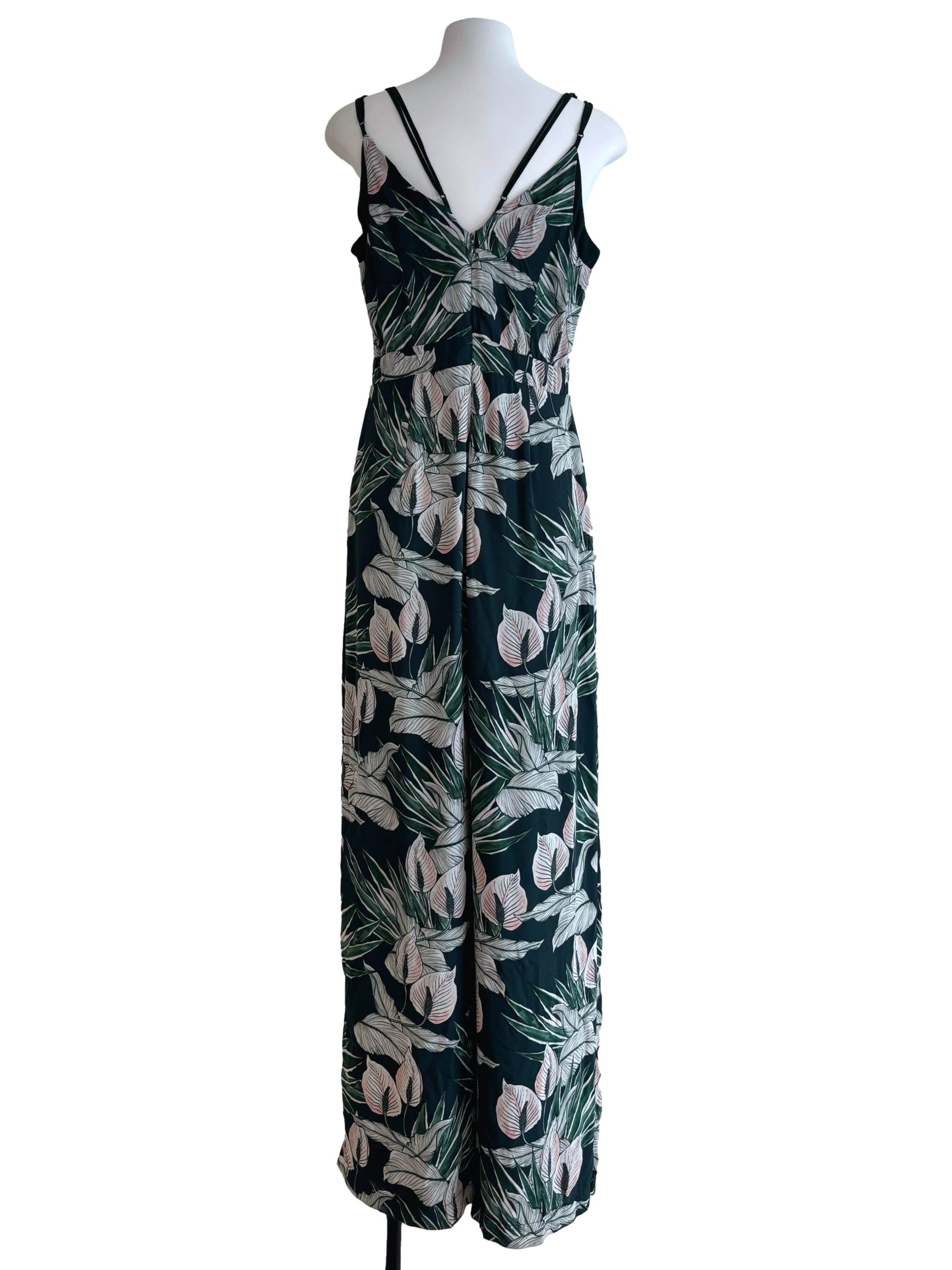 Teal Green Leaf Print Jumpsuit