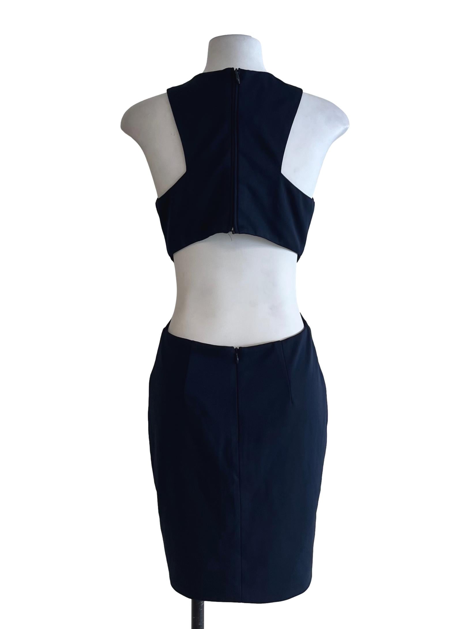 Navy Blue Jewel Neckline Sheath Dress