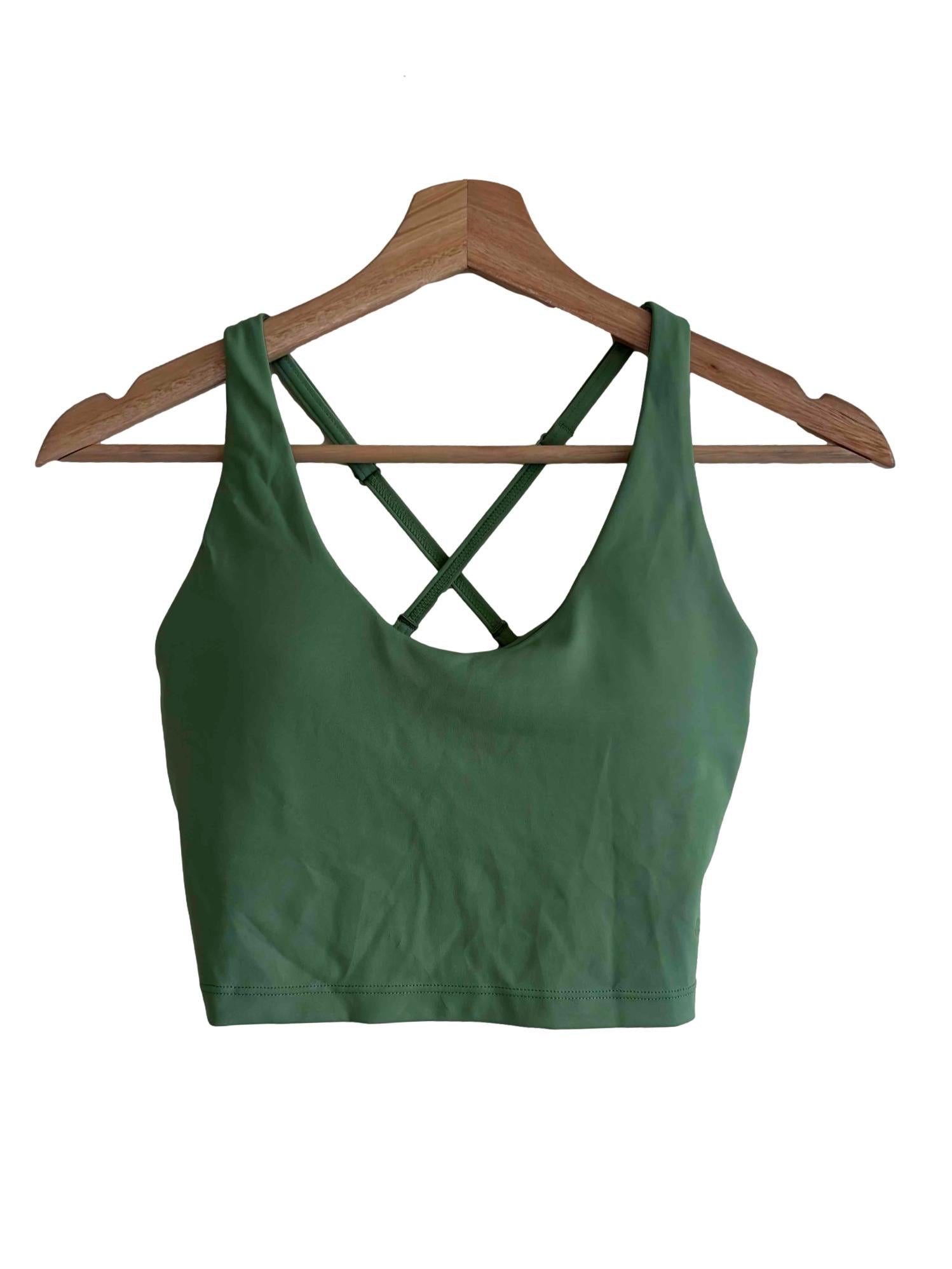 Green Padded Cropped Active Tank