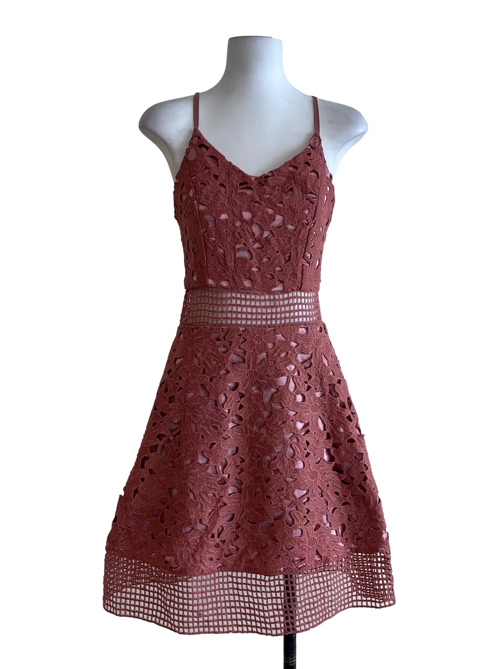 Rose Pink Lace A-Line Dress