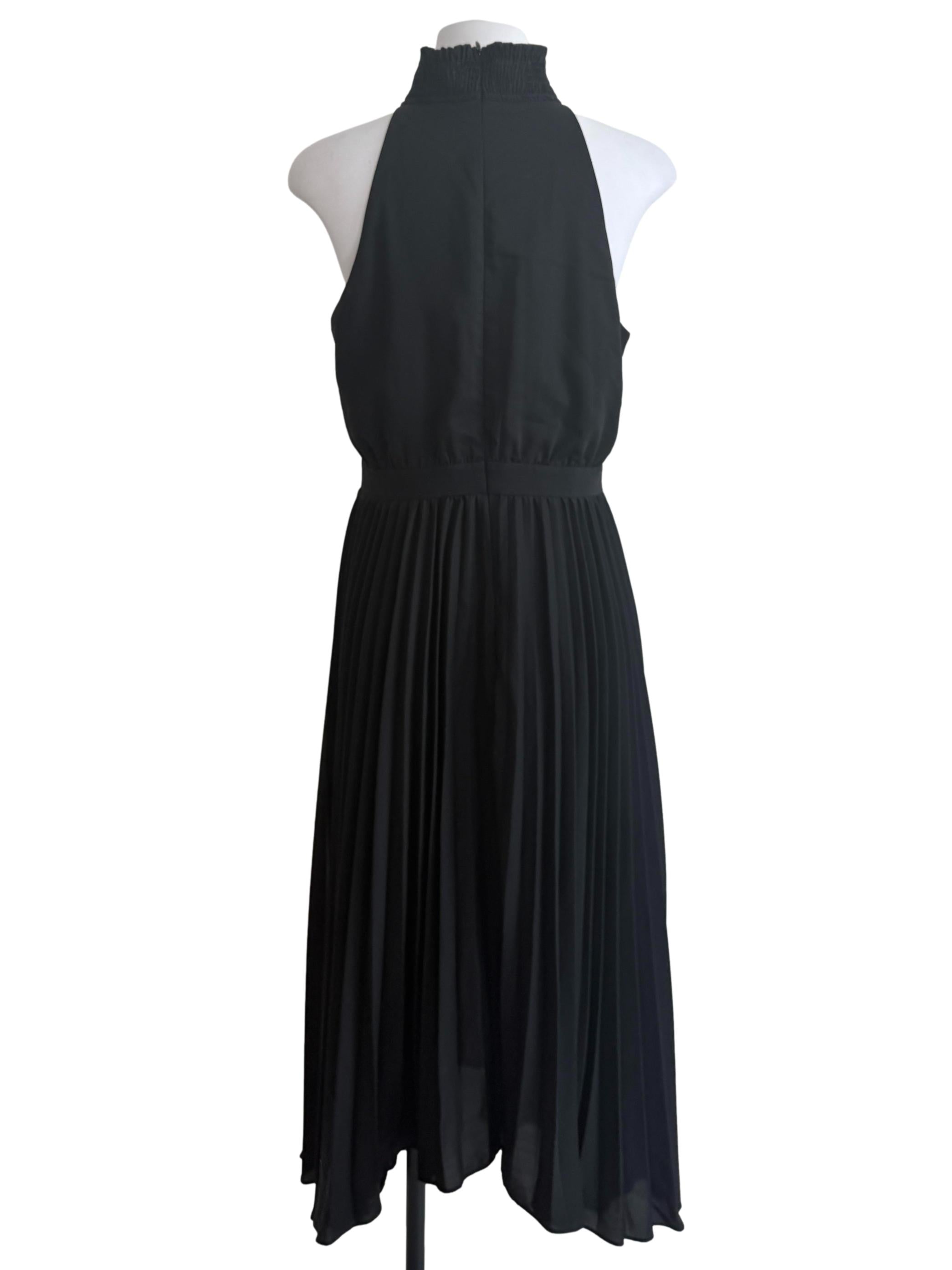 Black Halter Neck Pleated Dress