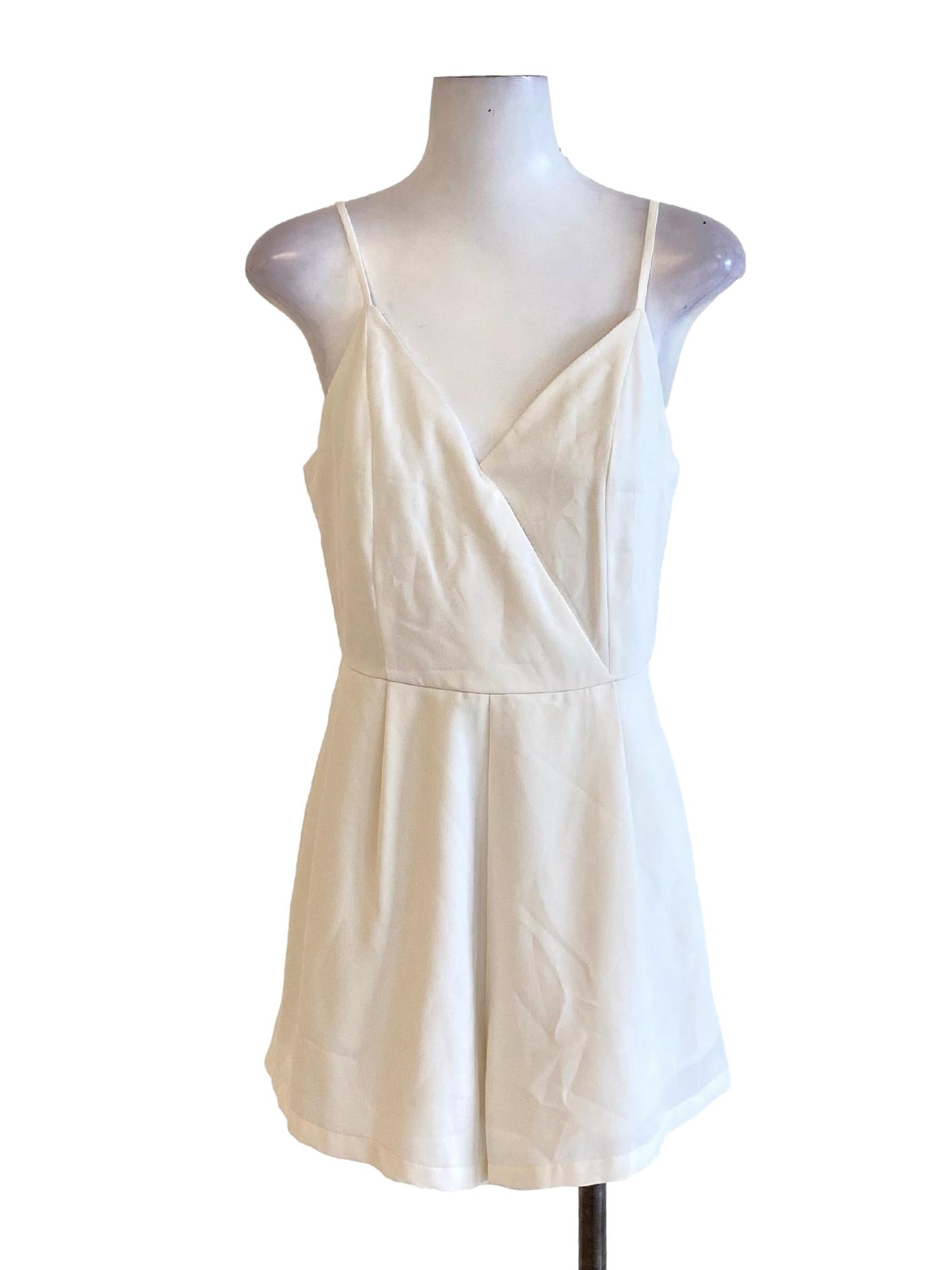 Off White Spaghetti Strap V-Neck Babydoll Romper TTR