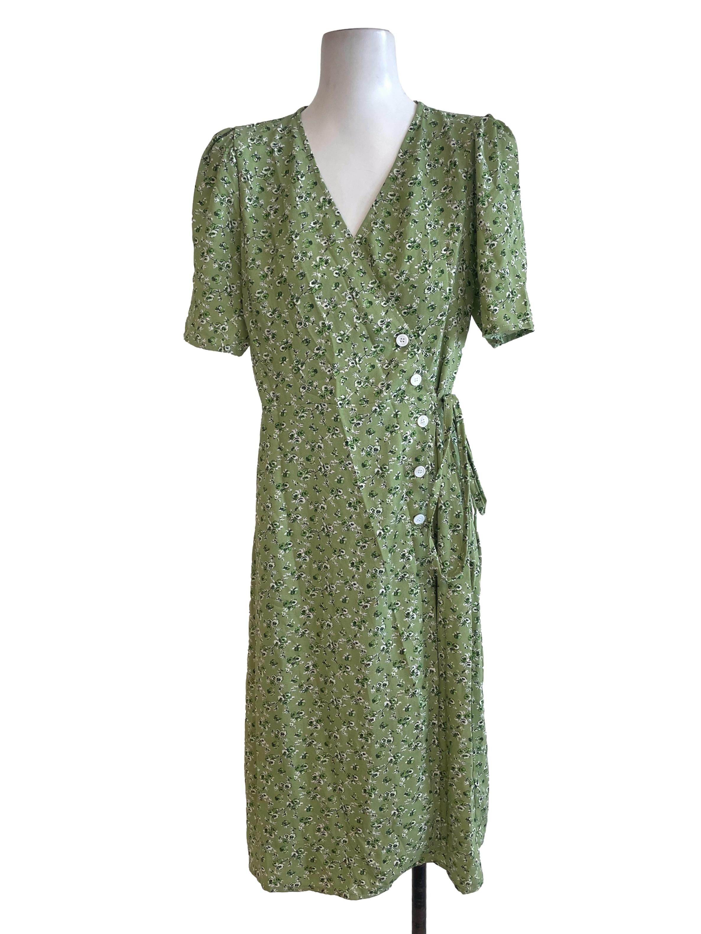 Green Floral Wrap Dress
