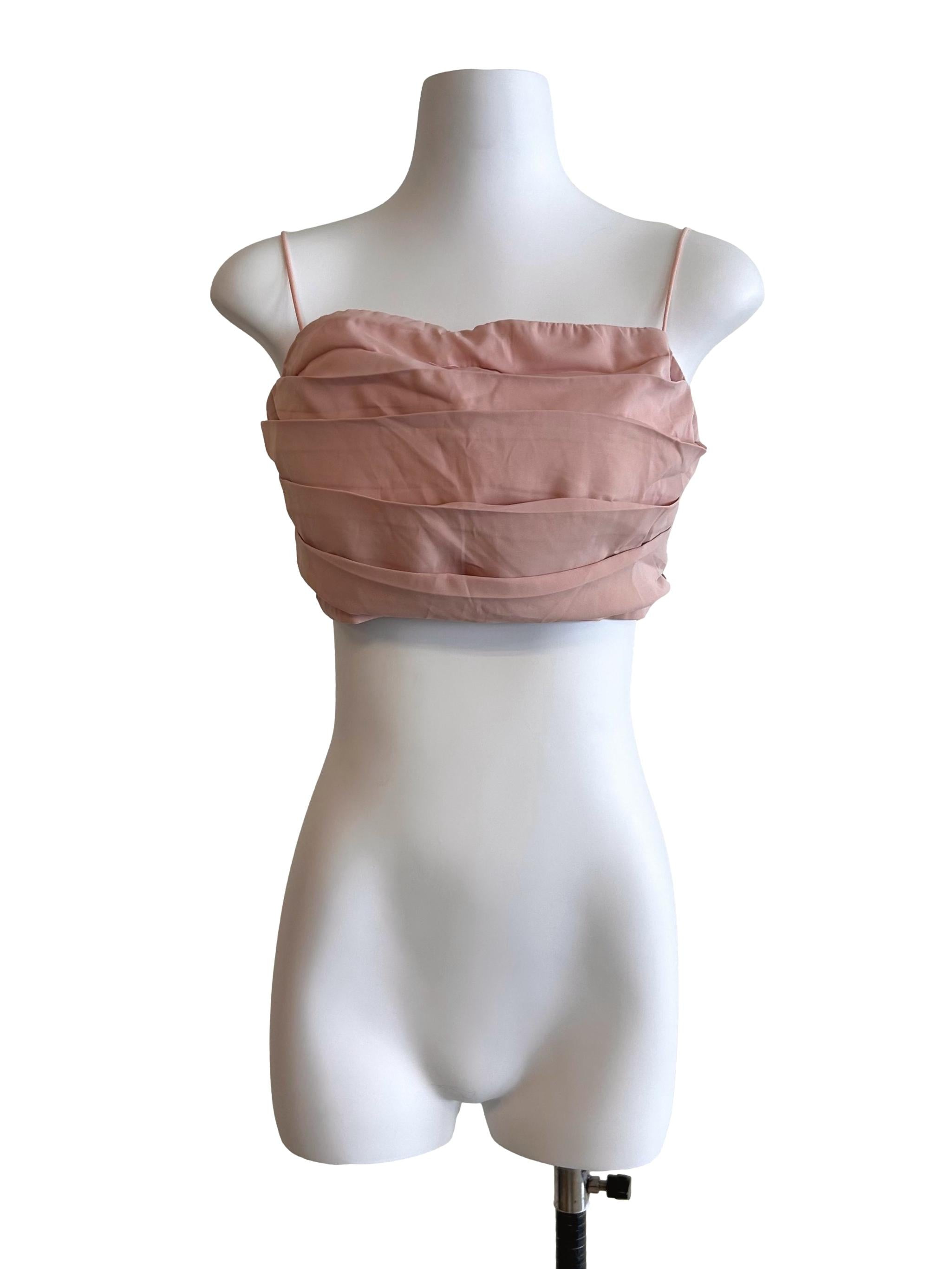Salmon Pink Pleated Crop Top