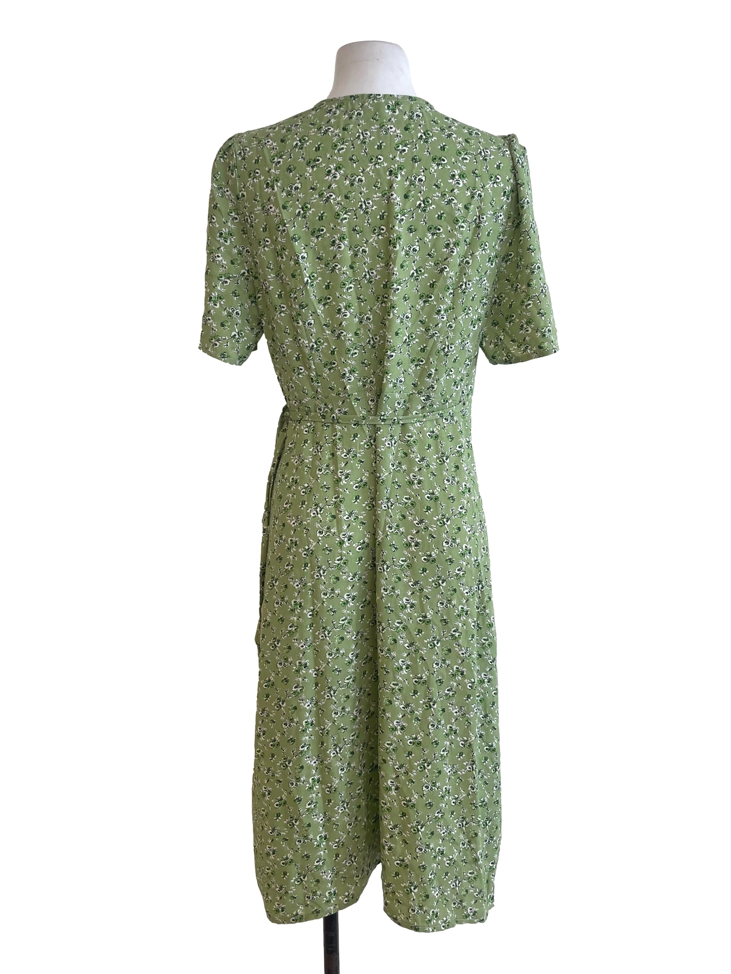 Green Floral Wrap Dress