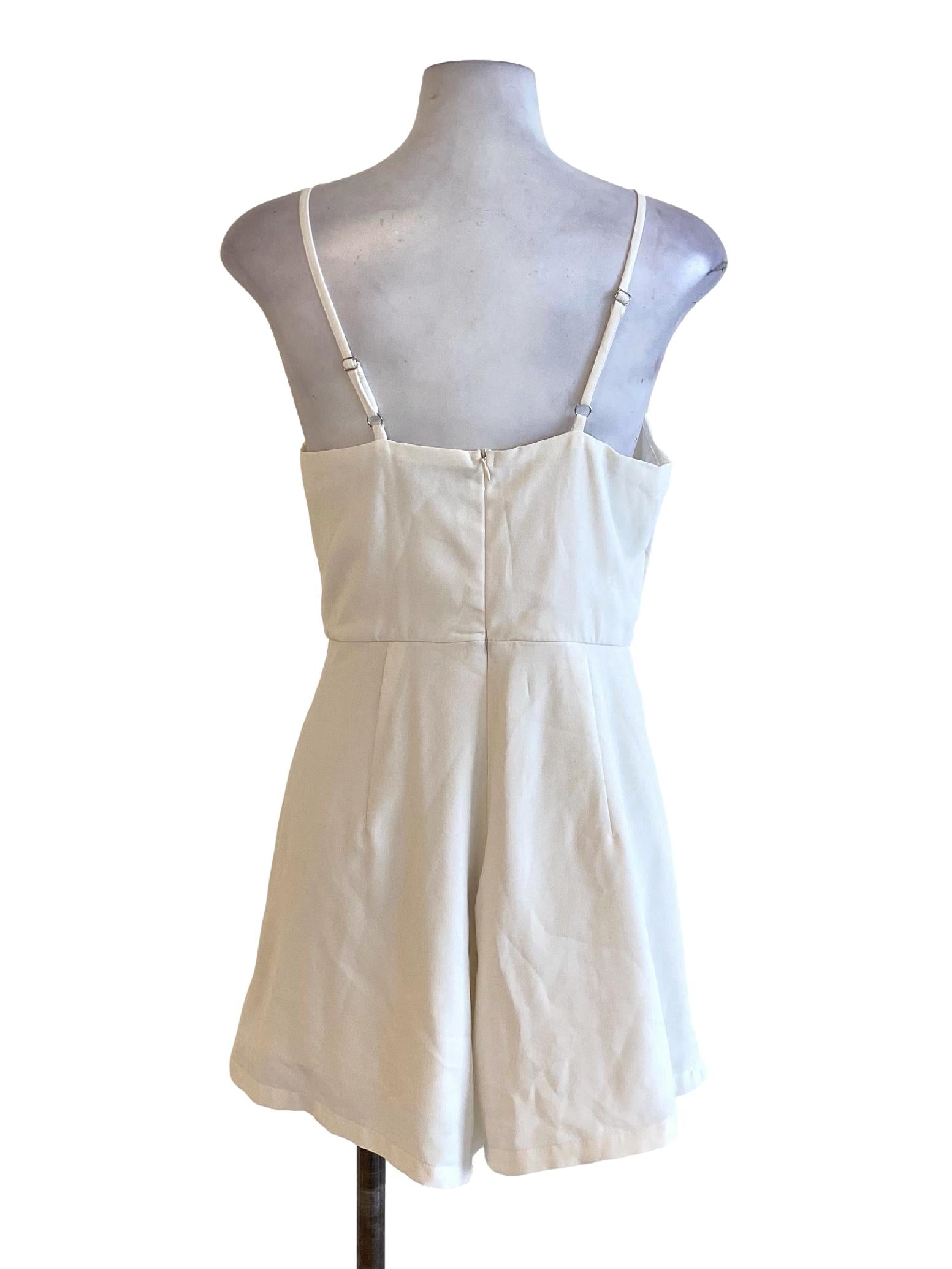 Off White Spaghetti Strap V-Neck Babydoll Romper TTR