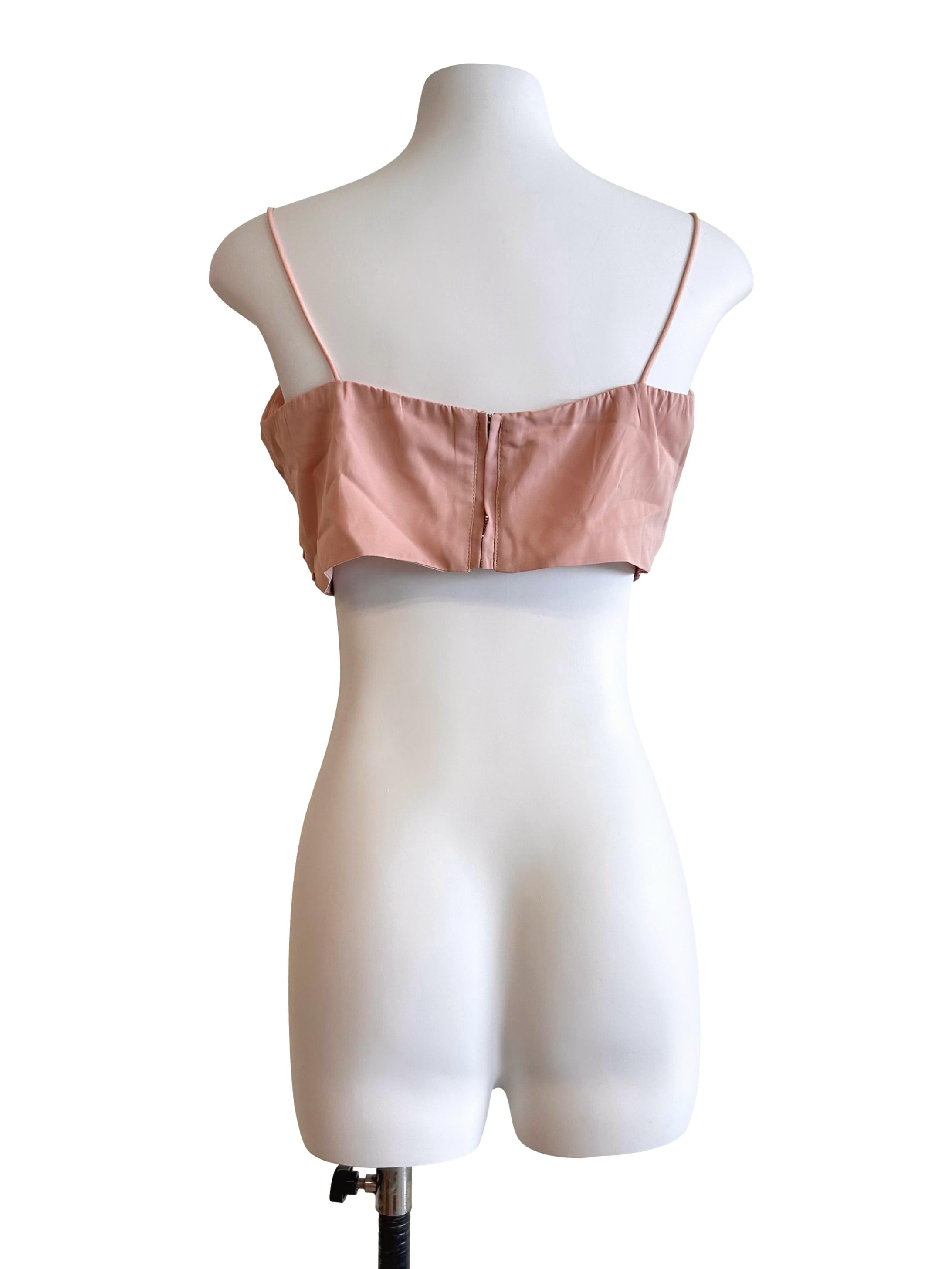 Salmon Pink Pleated Crop Top