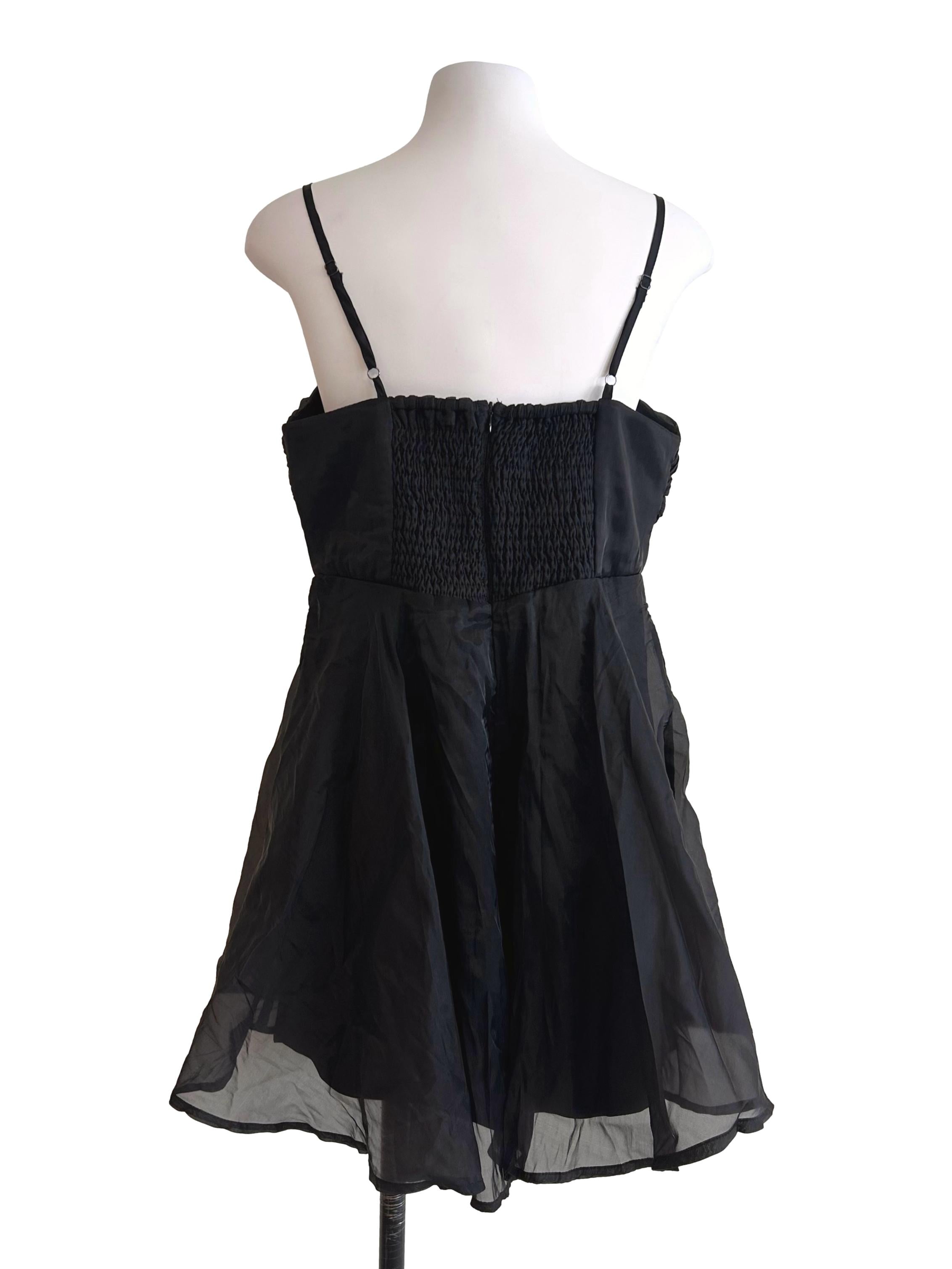 Black Strapless Ruched Sheer Dress