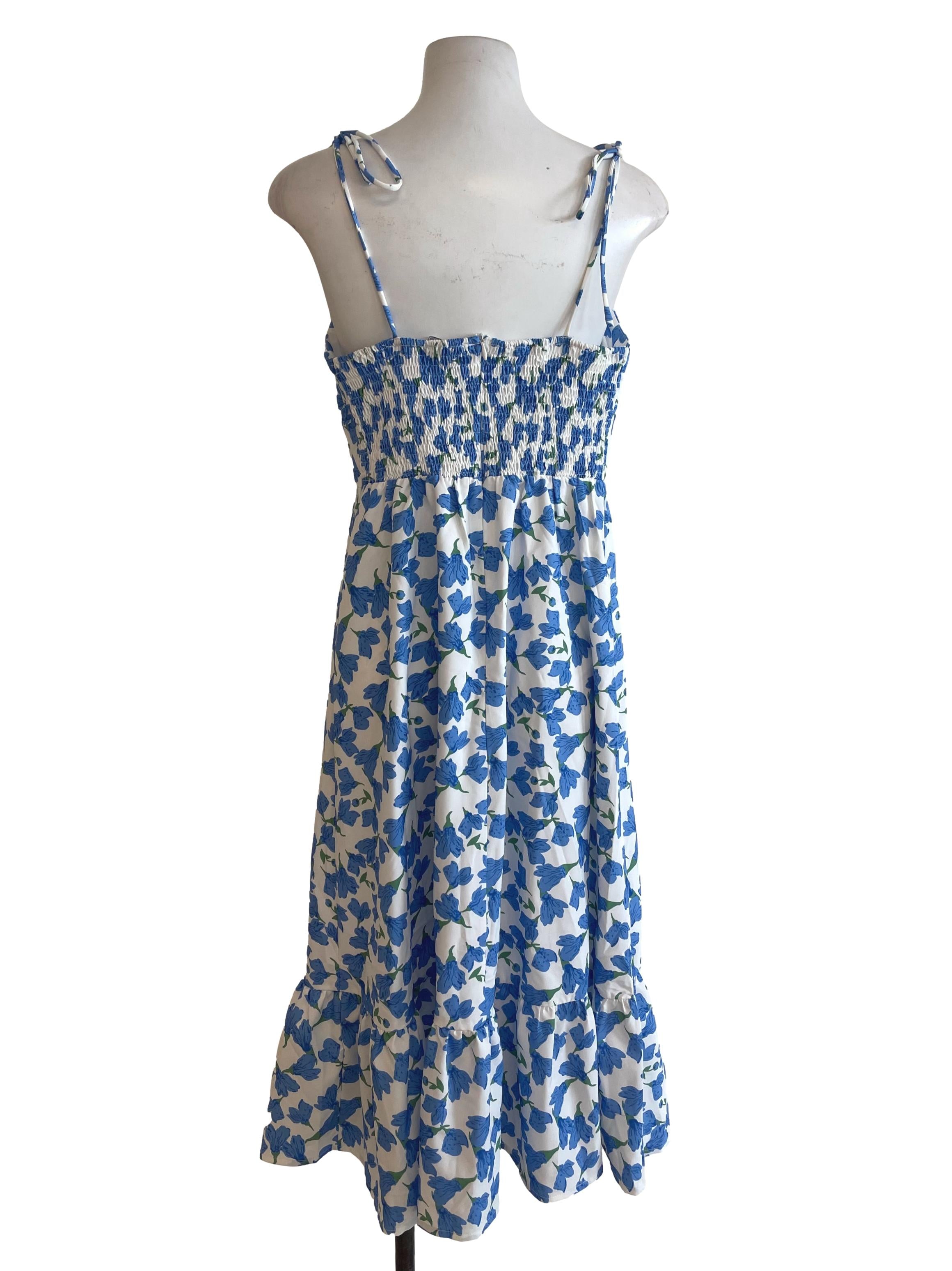 White With Blue Floral Dress
