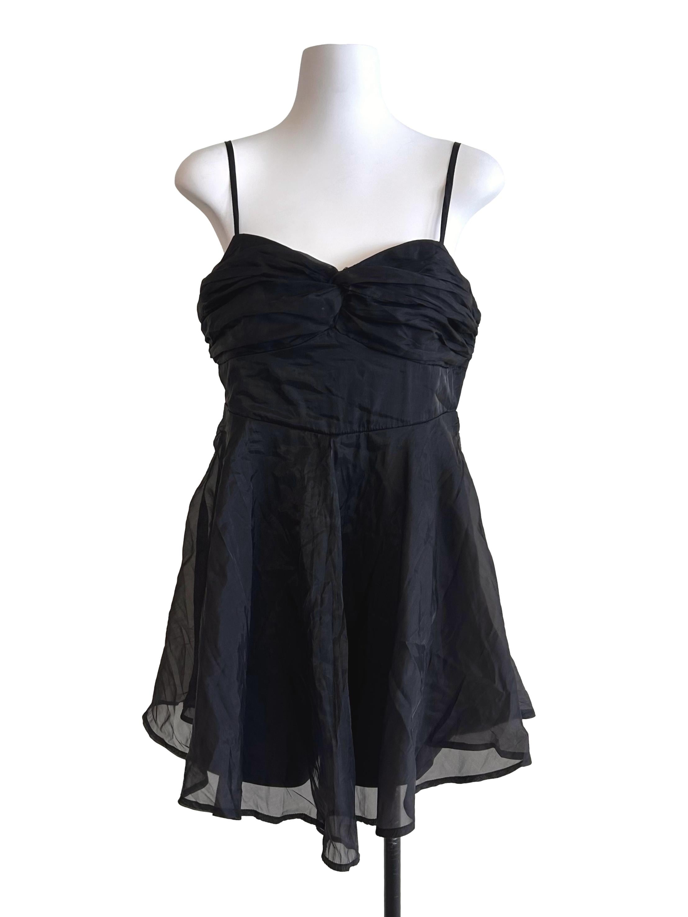 Black Strapless Ruched Sheer Dress