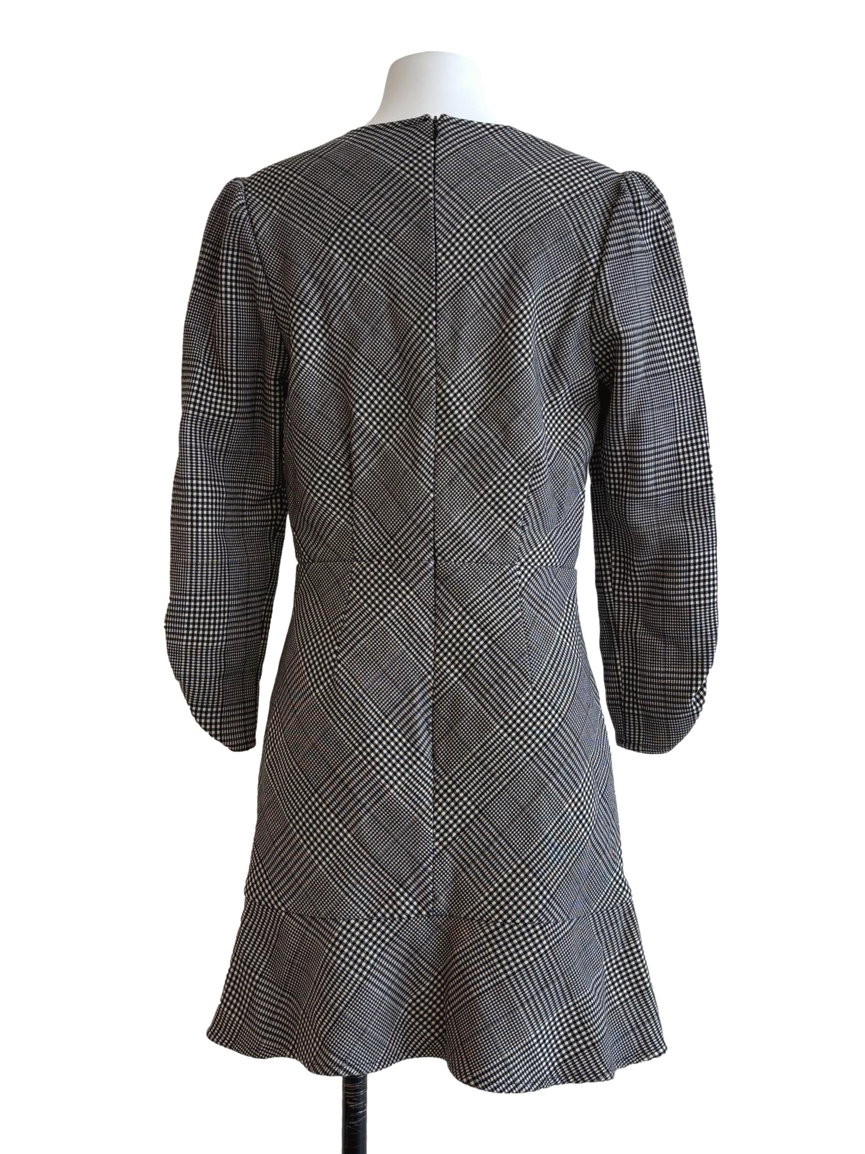 Black And White Long Sleeve Mini Plaid Dress