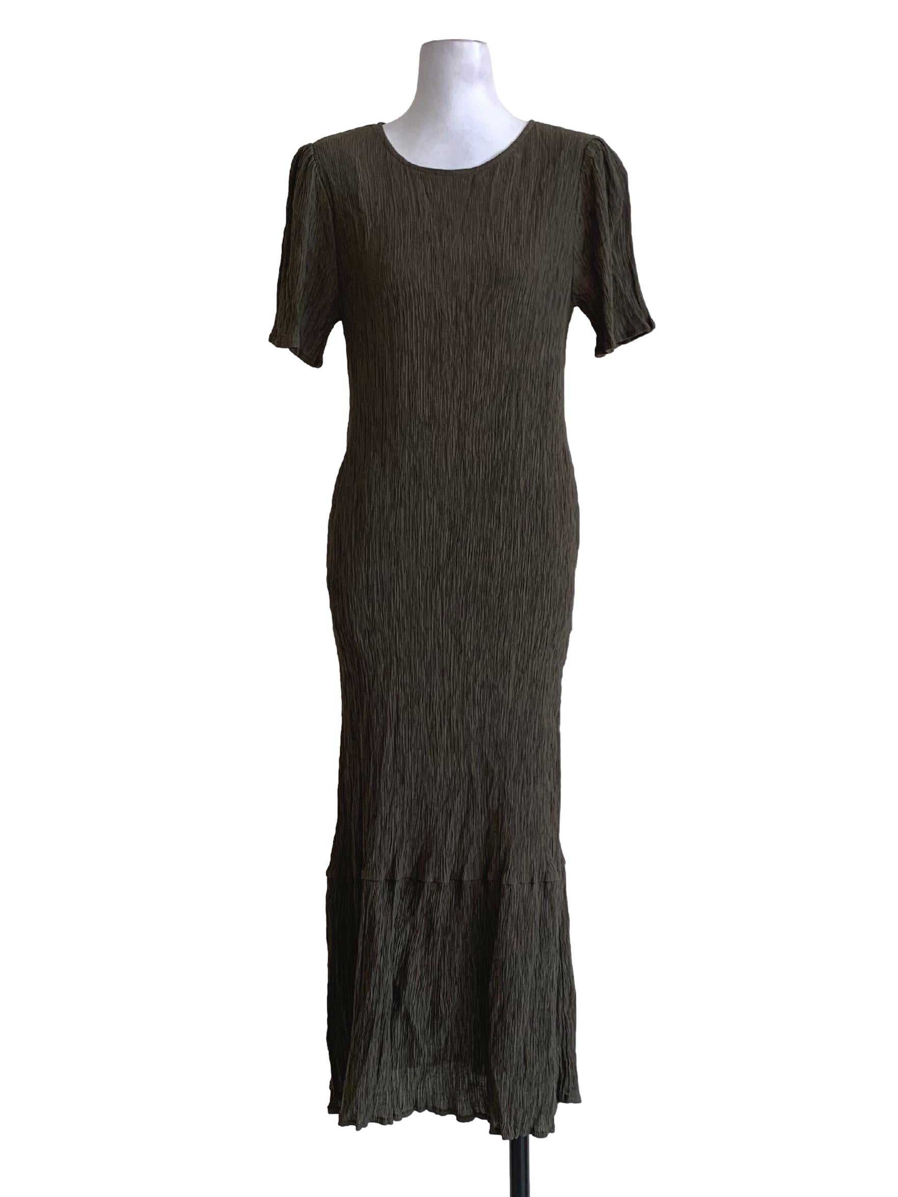 Dark Seaweed Green Pleated Bodycon Dress