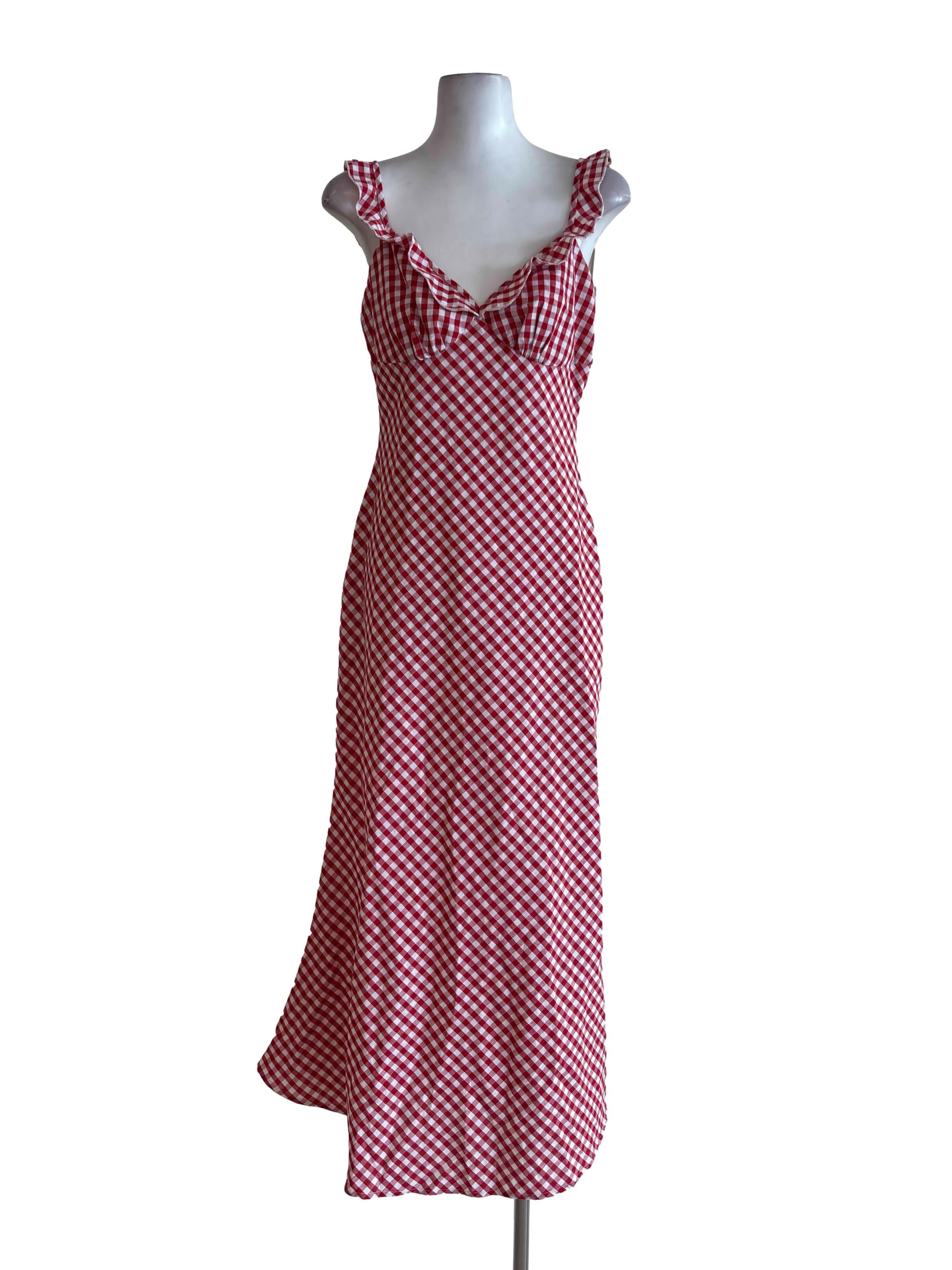 Red Gingham Unlined Ruffle Dress