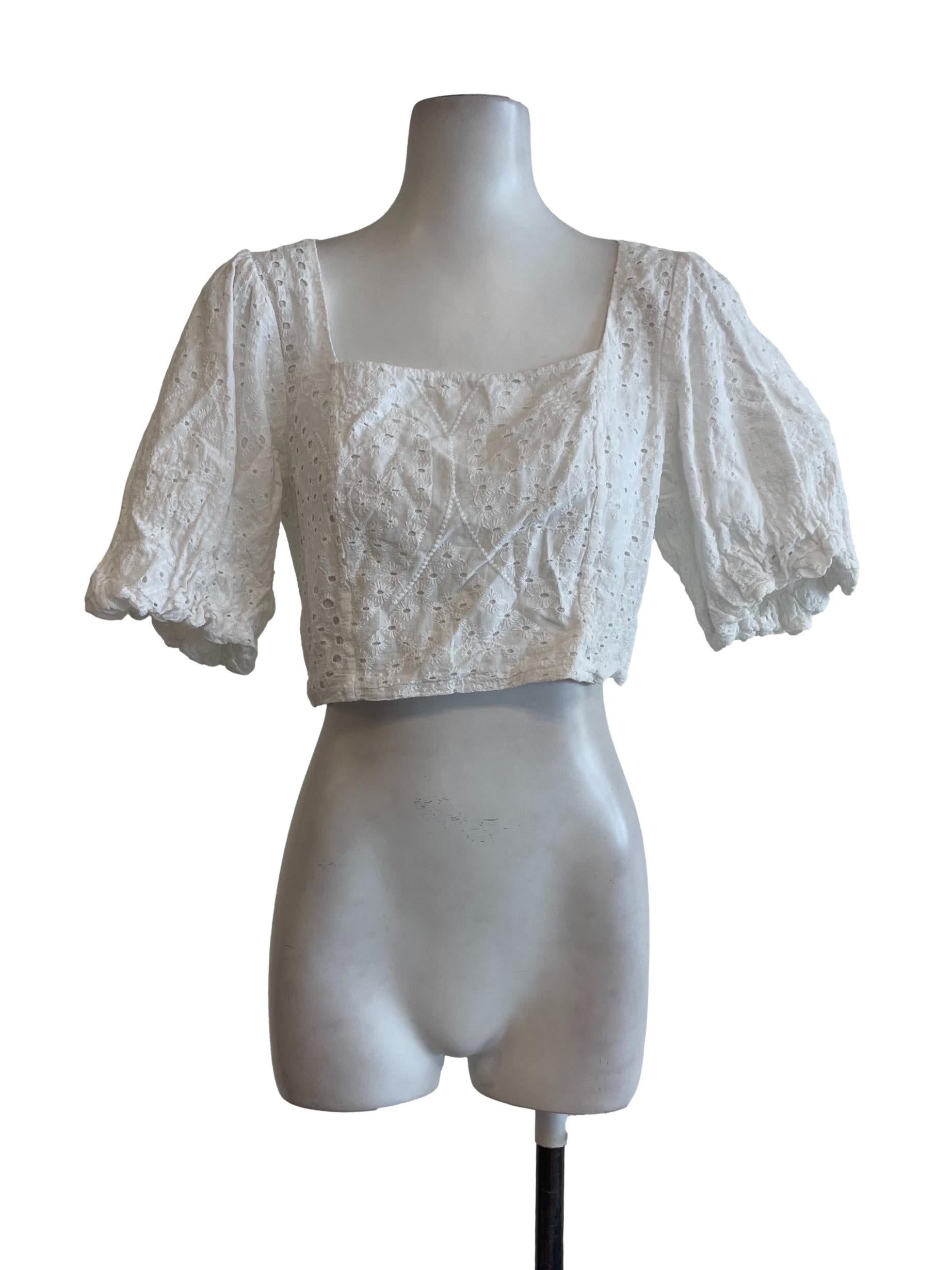 Off White Cotton Eyelet Crop Top LB