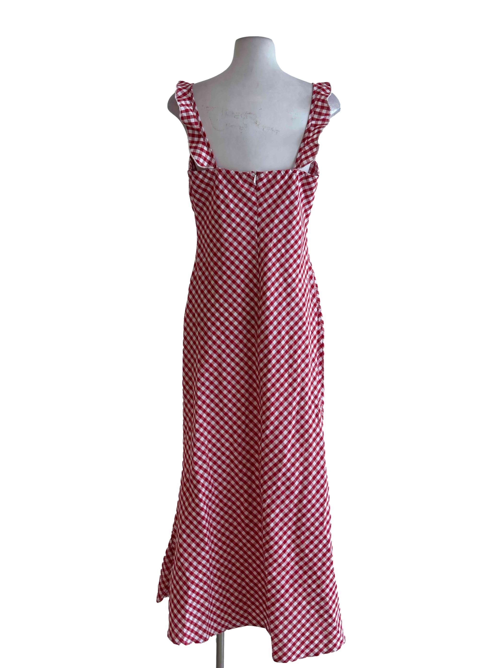 Red Gingham Unlined Ruffle Dress