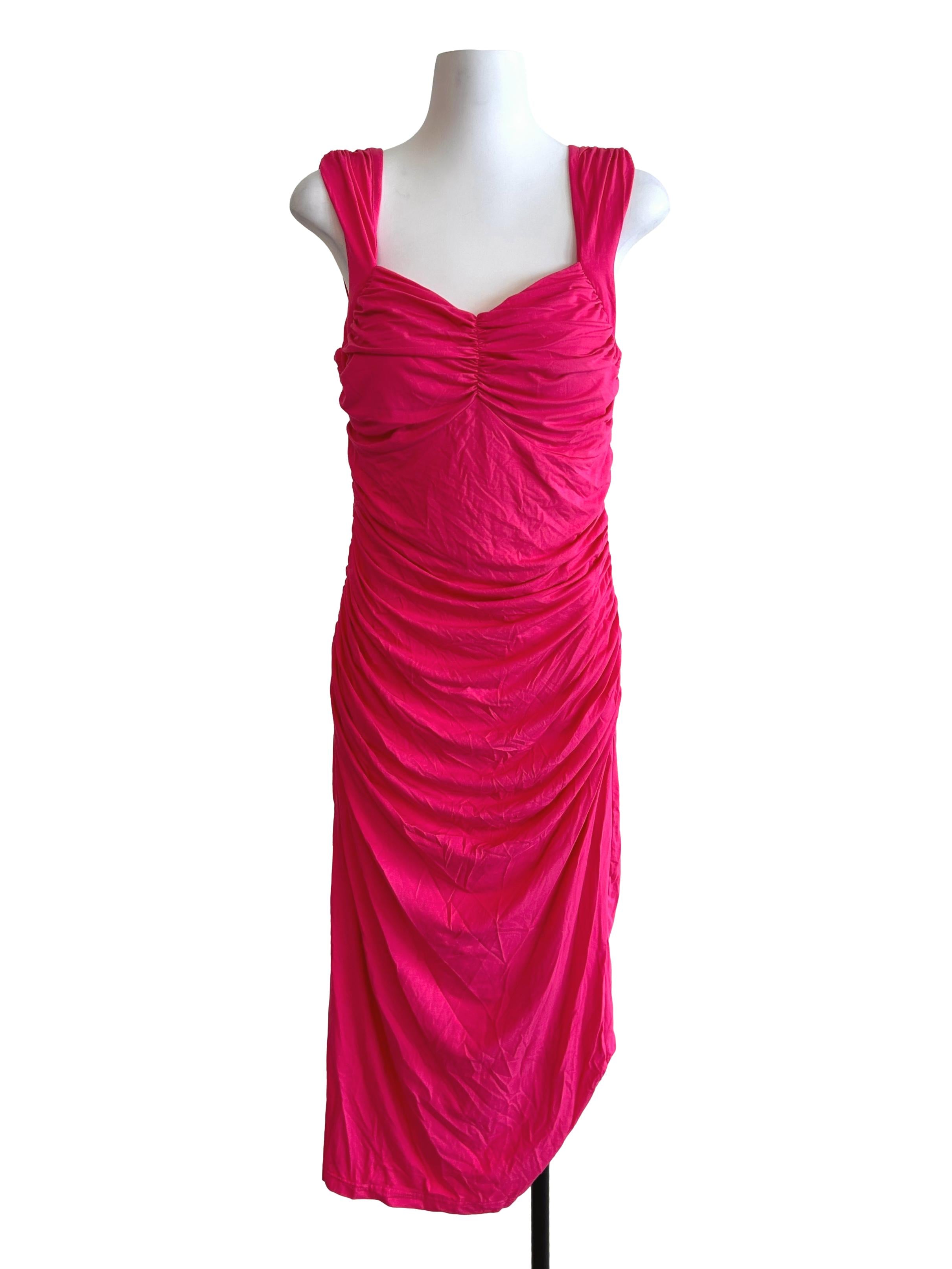 Hot Pink Ruched Bodycon Dress
