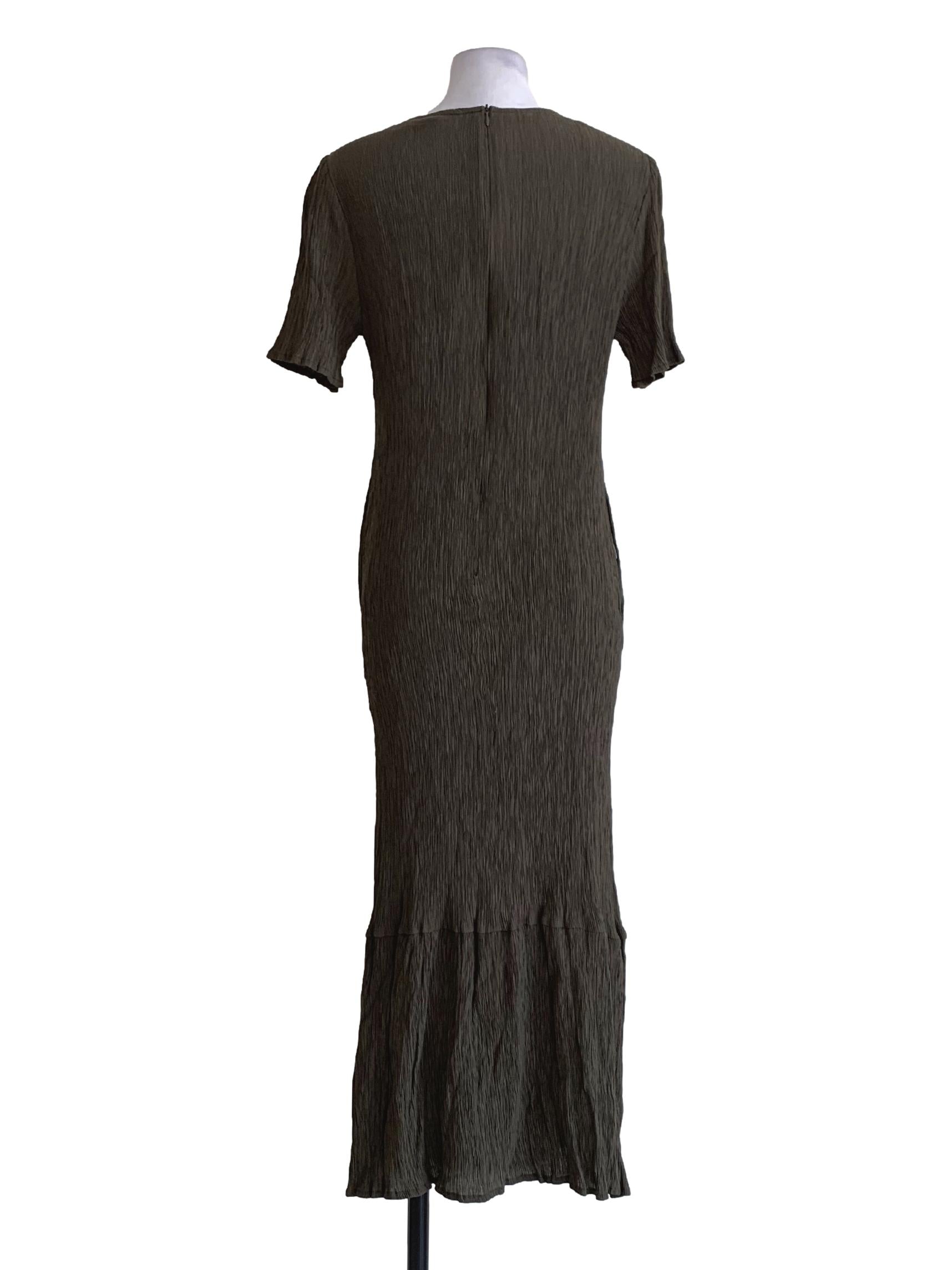 Dark Seaweed Green Pleated Bodycon Dress