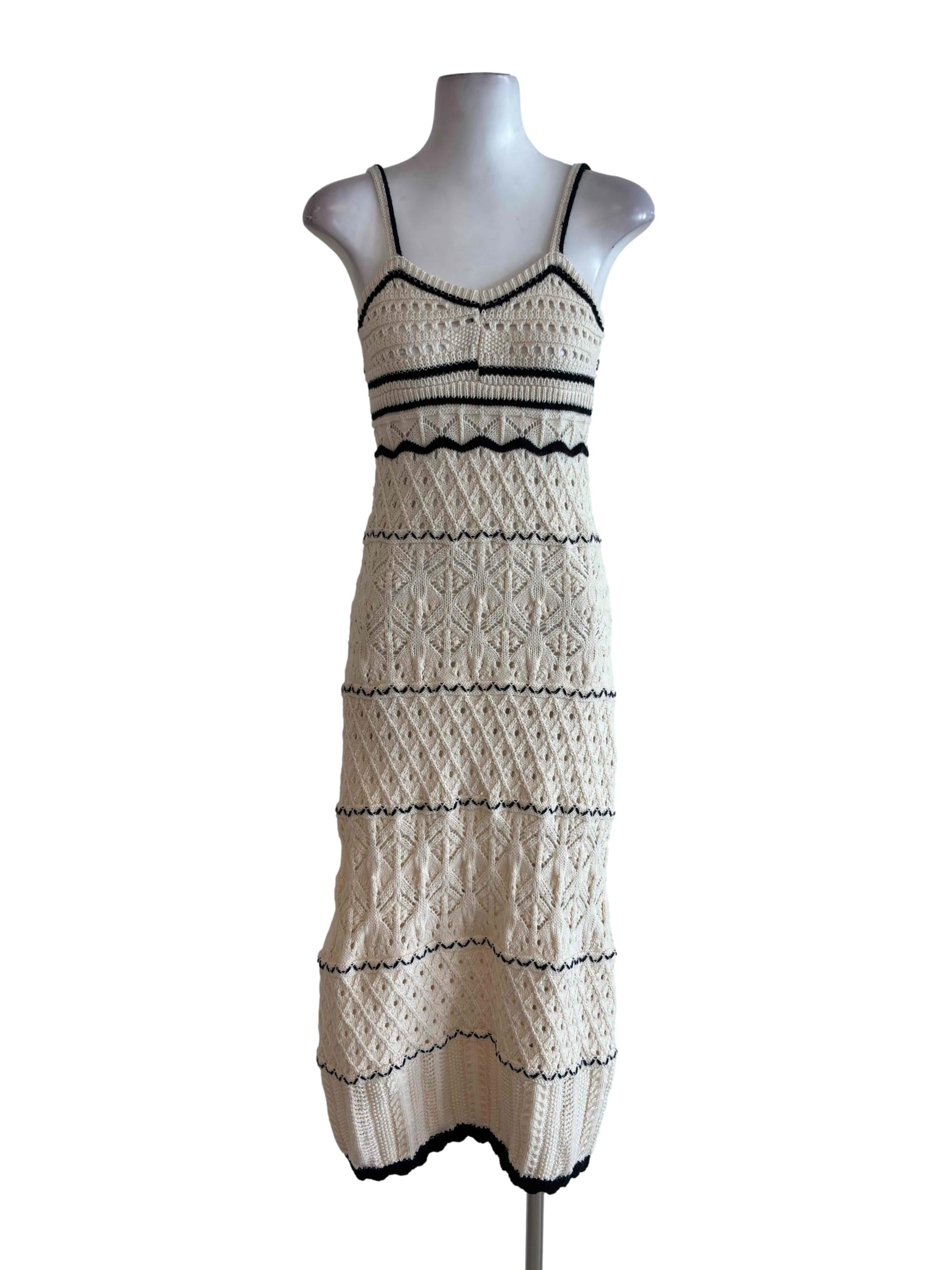 Cream & Black Detail Knitted Dress